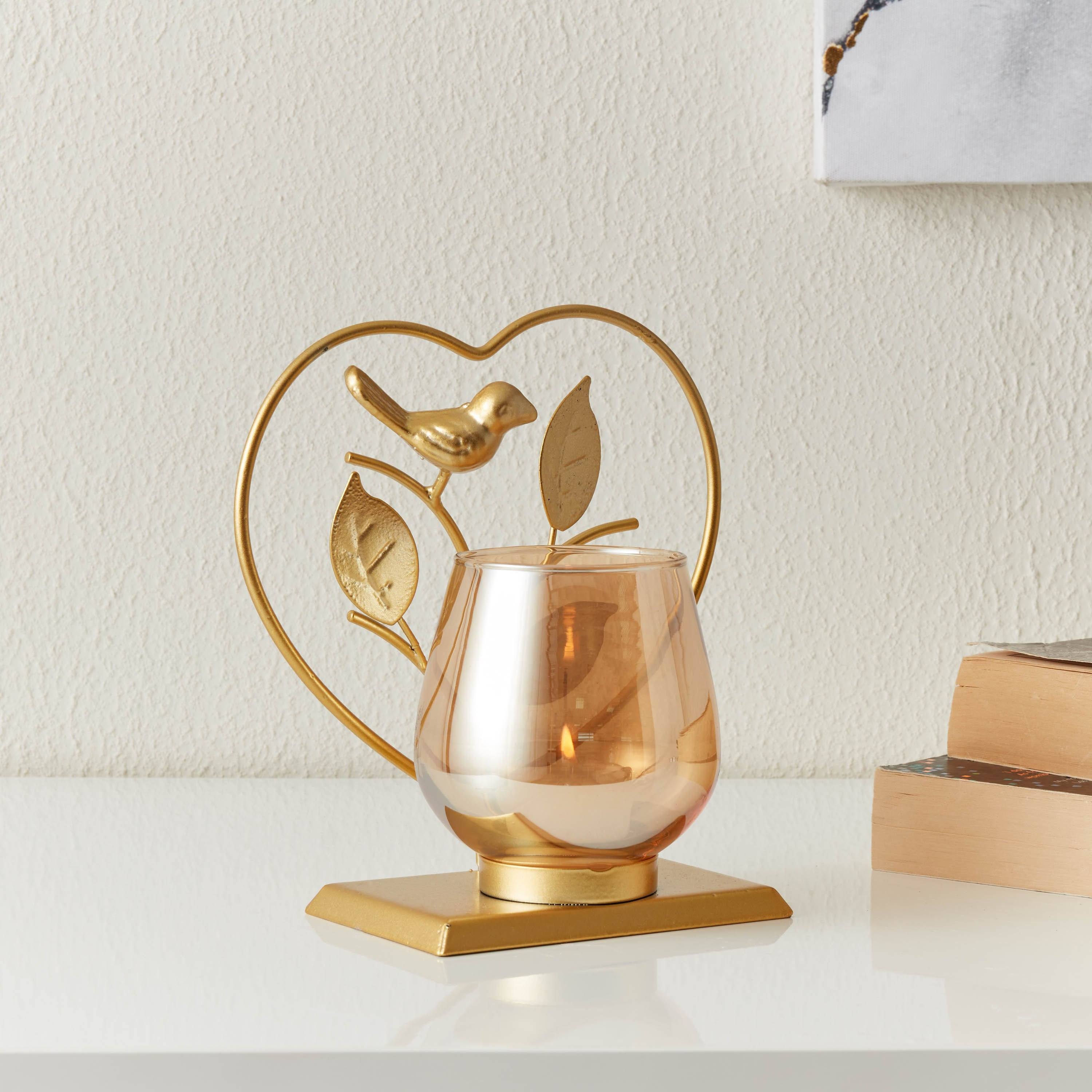 حامل شموع معدني بتصميم قلب وزجاج من إيفا - 4x8x14 سم-hbxlivingroom-decorandaccessories-candleholders-image-1