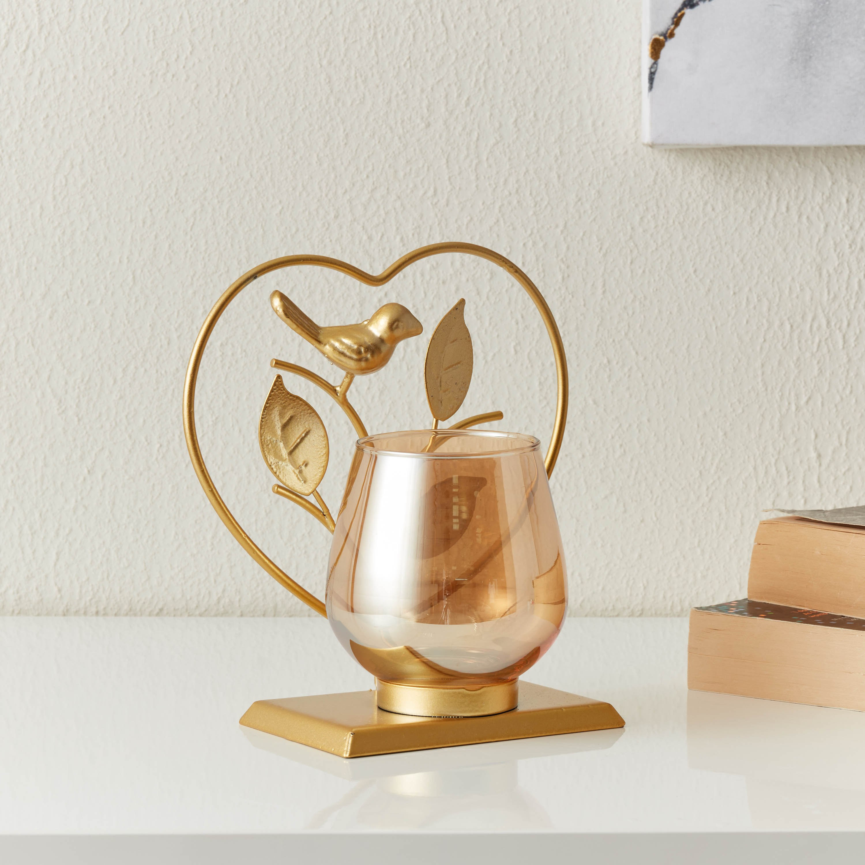 حامل شموع معدني بتصميم قلب وزجاج من إيفا - 4x8x14 سم-hbxlivingroom-decorandaccessories-candleholders-image-2