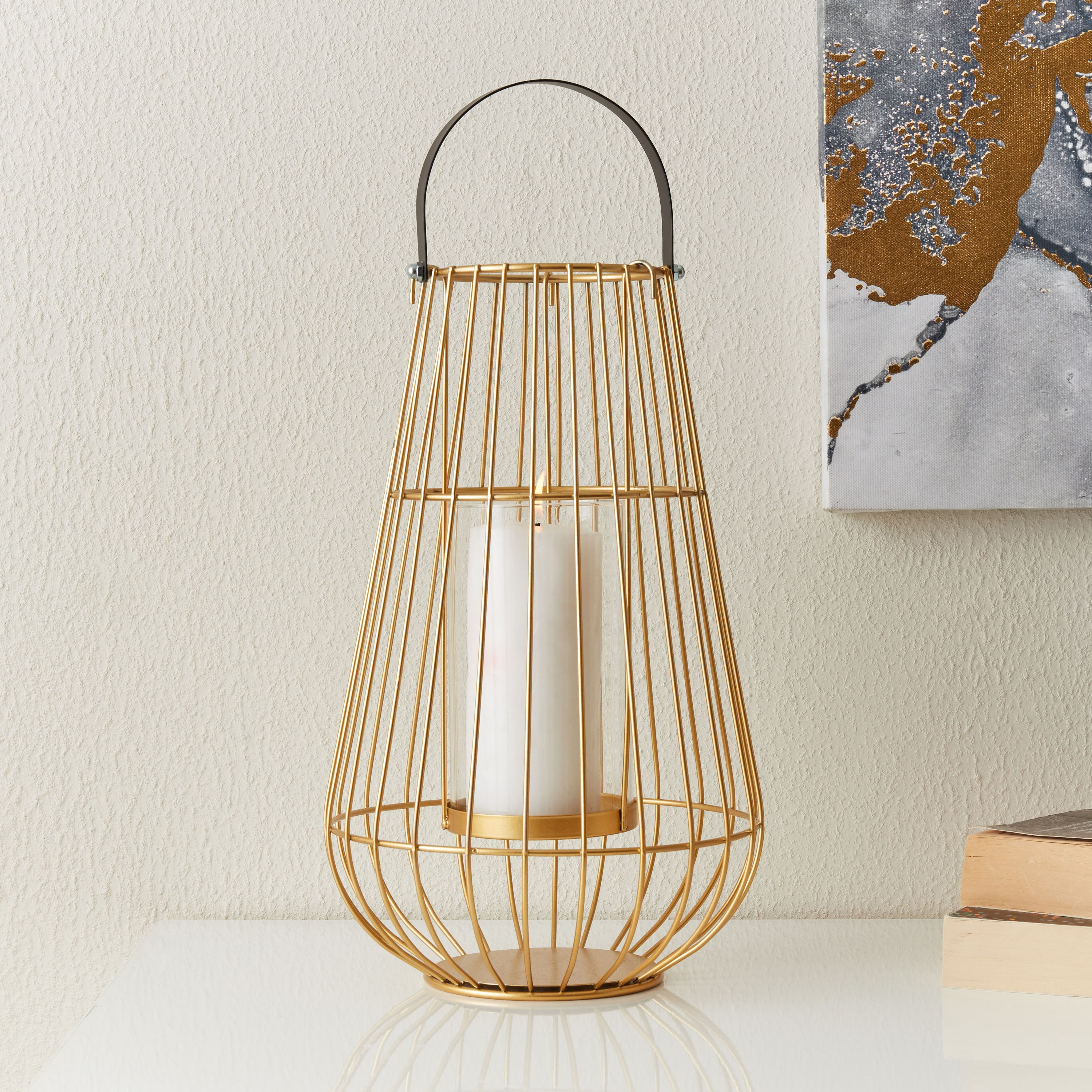 فانوس معدن مع أنبوب زجاجي شفاف من إيفا - 20×20×32 سم-hbxdecorandfurnishings-homeaccessories-lanterns-image-1
