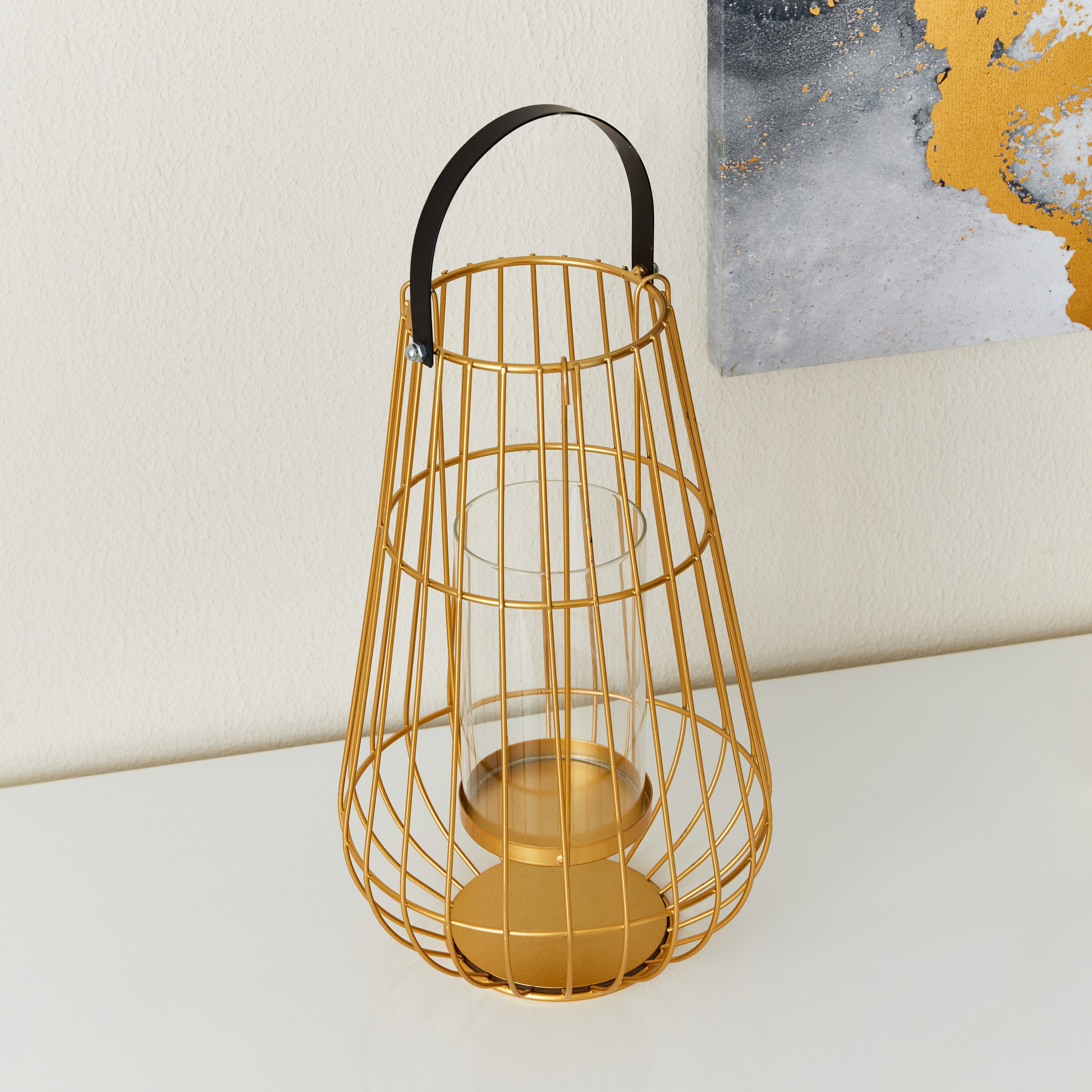 فانوس معدن مع أنبوب زجاجي شفاف من إيفا - 20×20×32 سم-hbxdecorandfurnishings-homeaccessories-lanterns-image-3