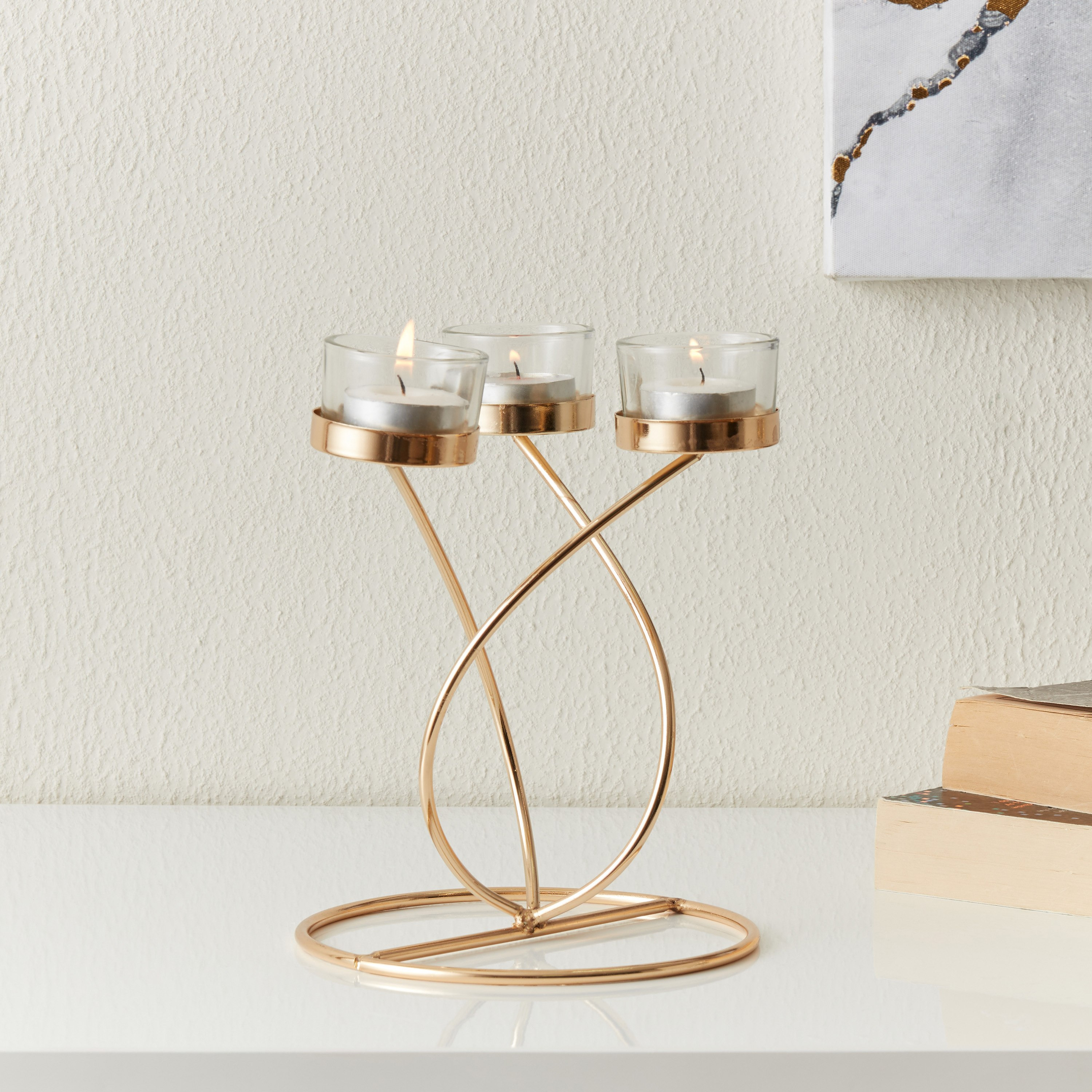 حامل شموع معدني مع 3 حاملات زجاجية شفافة من إيفا - 20x18x20×20×22 سم-hbxlivingroom-decorandaccessories-candleholders-image-1