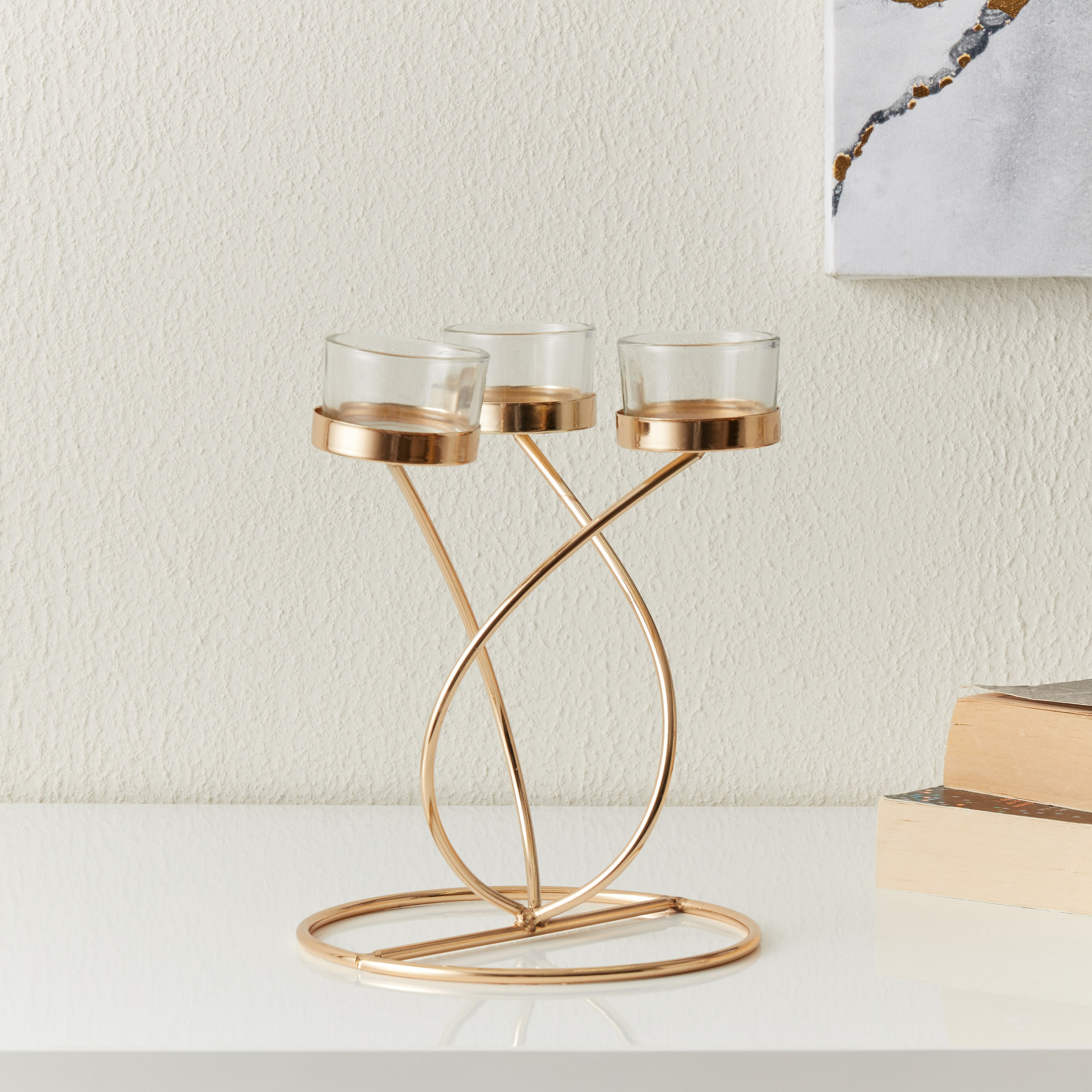 حامل شموع معدني مع 3 حاملات زجاجية شفافة من إيفا - 20x18x20×20×22 سم-hbxlivingroom-decorandaccessories-candleholders-image-2