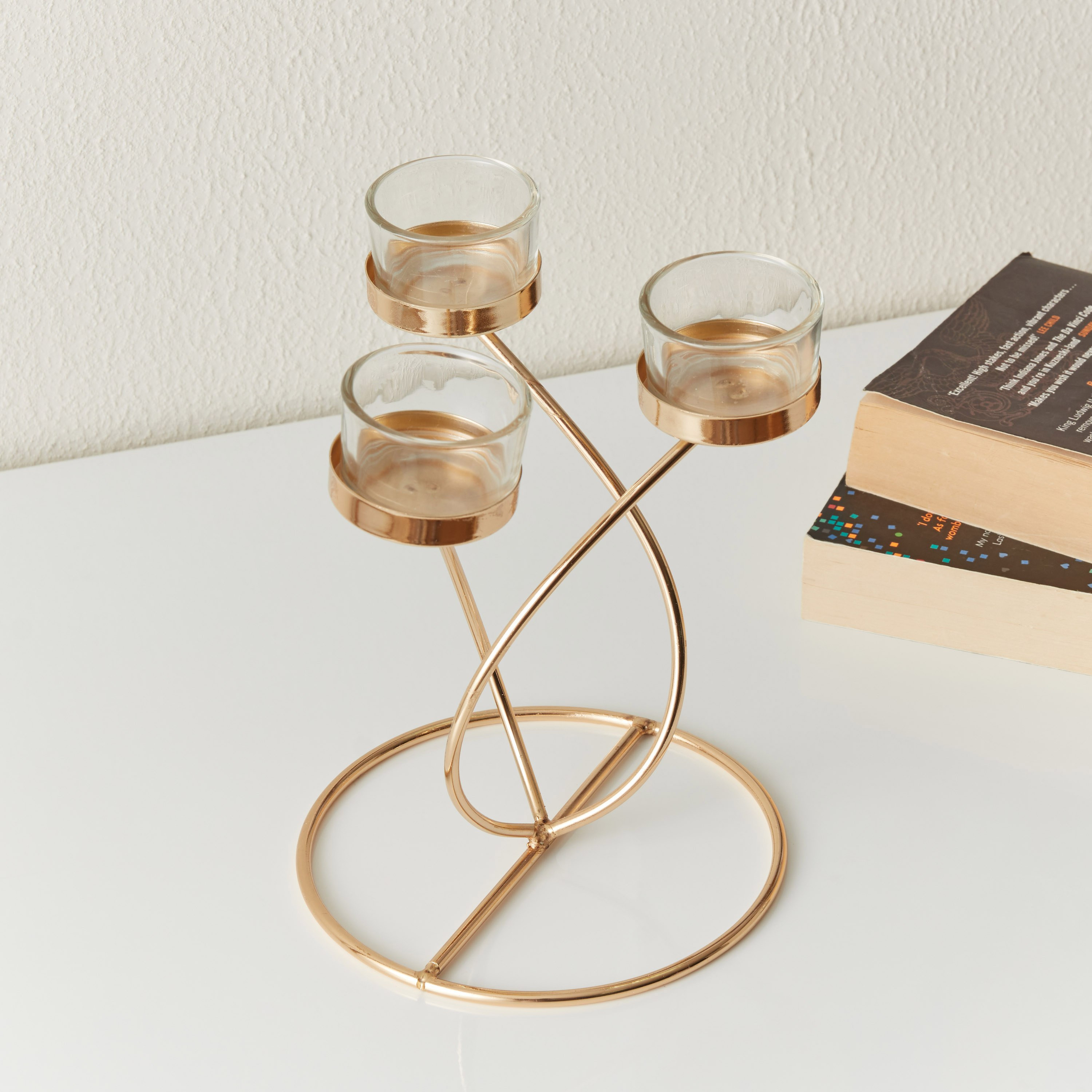 حامل شموع معدني مع 3 حاملات زجاجية شفافة من إيفا - 20x18x20×20×22 سم-hbxlivingroom-decorandaccessories-candleholders-image-3