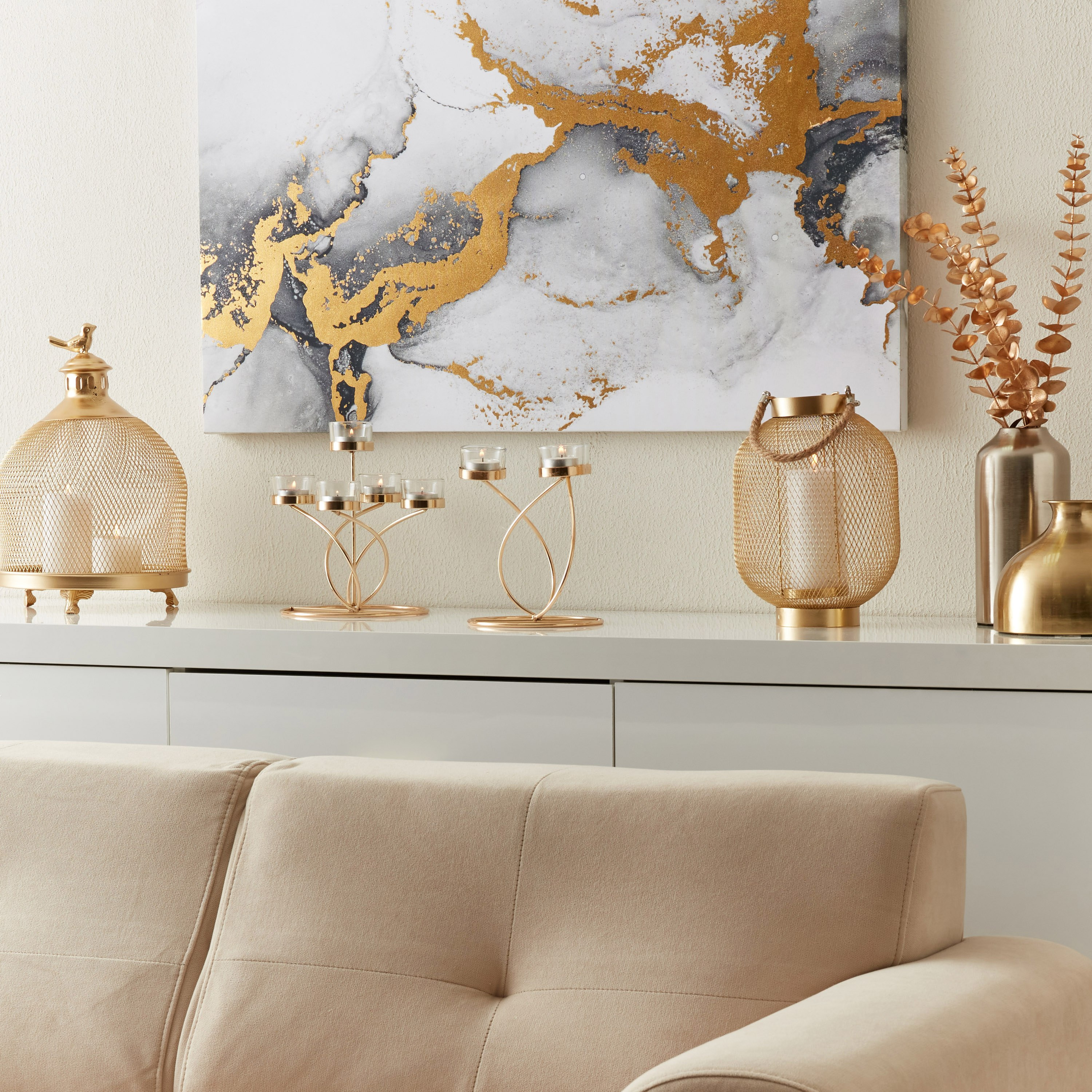 حامل شموع معدني مع 3 حاملات زجاجية شفافة من إيفا - 20x18x20×20×22 سم-hbxlivingroom-decorandaccessories-candleholders-image-5