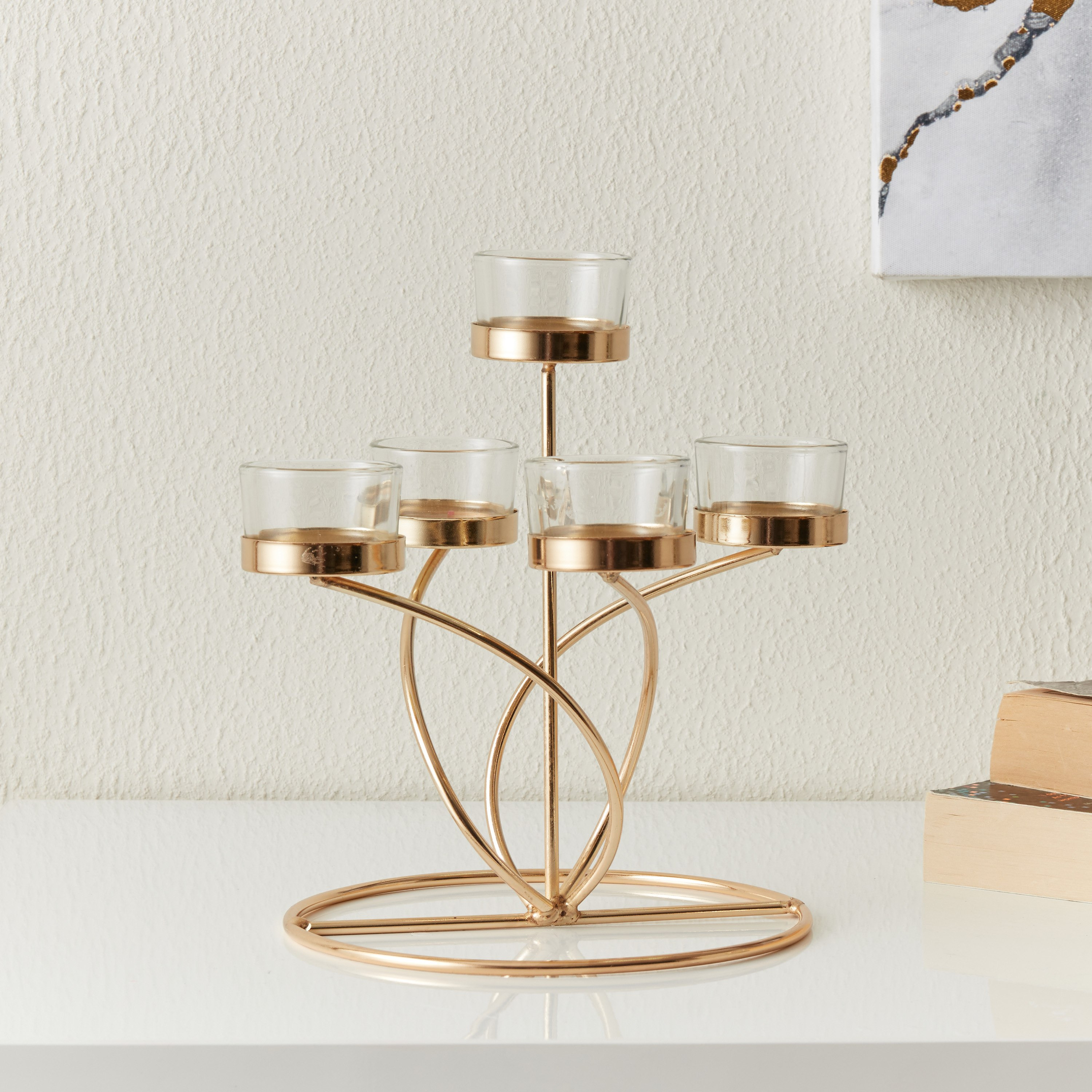 حامل شموع معدني مع 5 حاملات زجاجية شفافة من إيفا - 20×20×22 سم-hbxlivingroom-decorandaccessories-candleholders-image-2