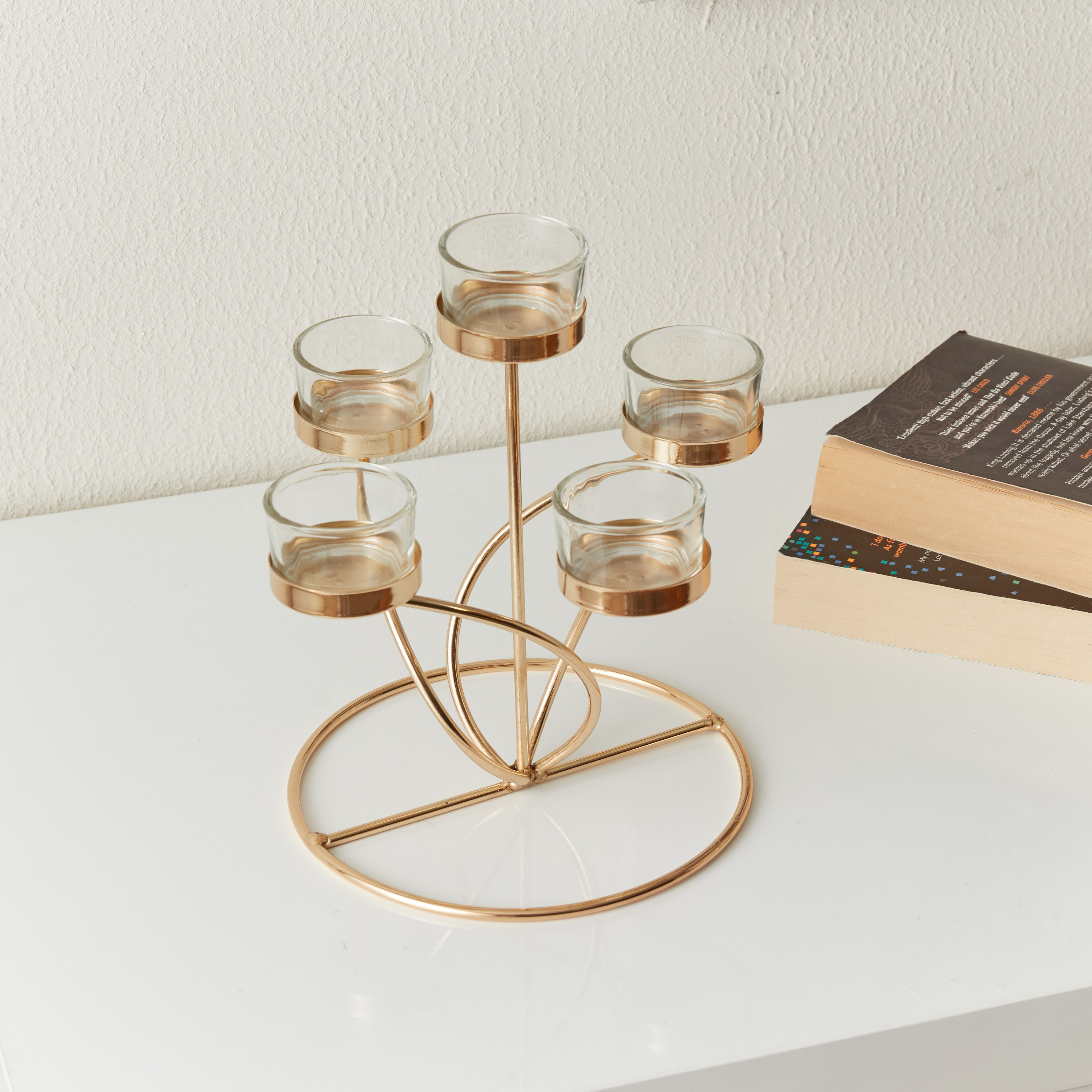 حامل شموع معدني مع 5 حاملات زجاجية شفافة من إيفا - 20×20×22 سم-hbxlivingroom-decorandaccessories-candleholders-image-3