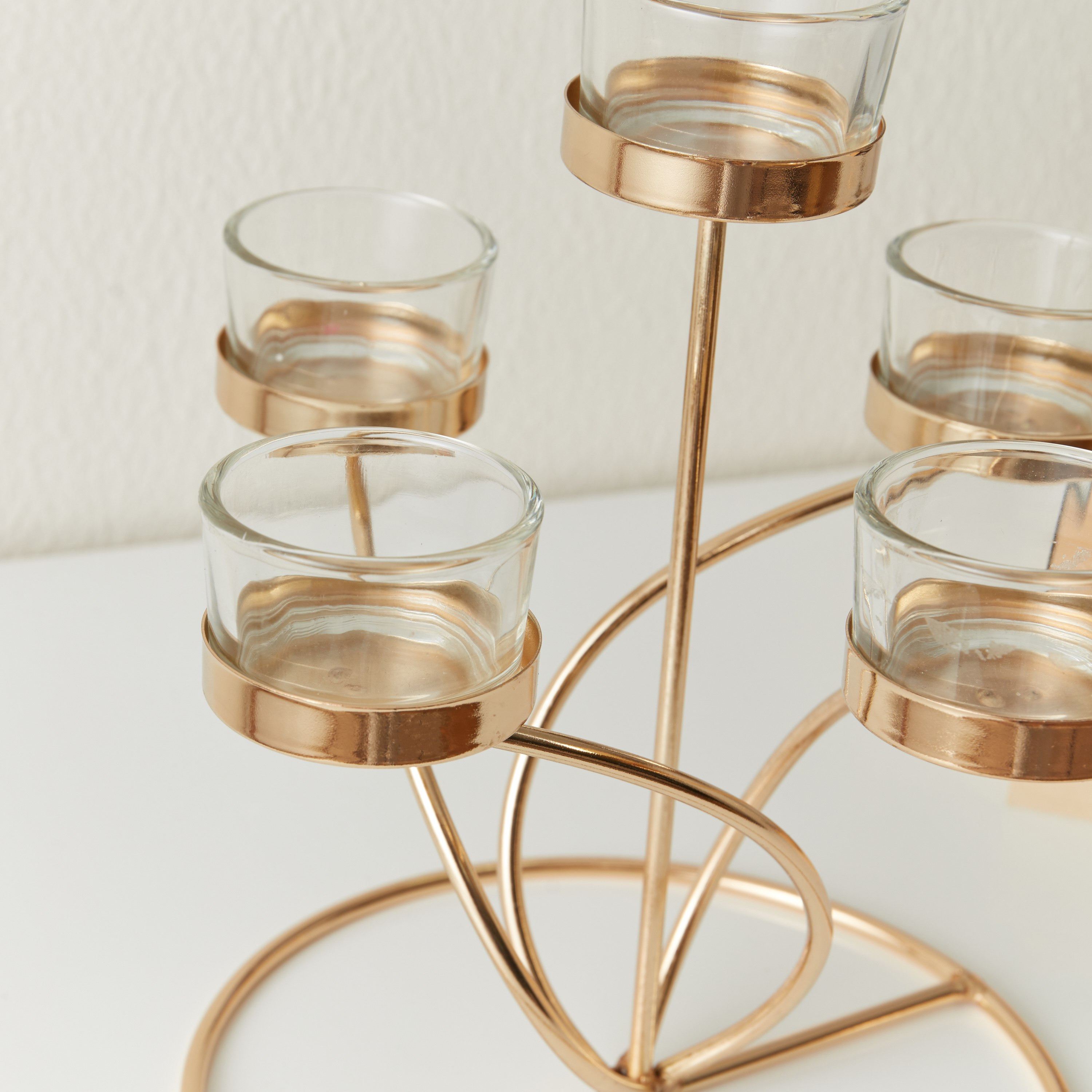 حامل شموع معدني مع 5 حاملات زجاجية شفافة من إيفا - 20×20×22 سم-hbxlivingroom-decorandaccessories-candleholders-image-4