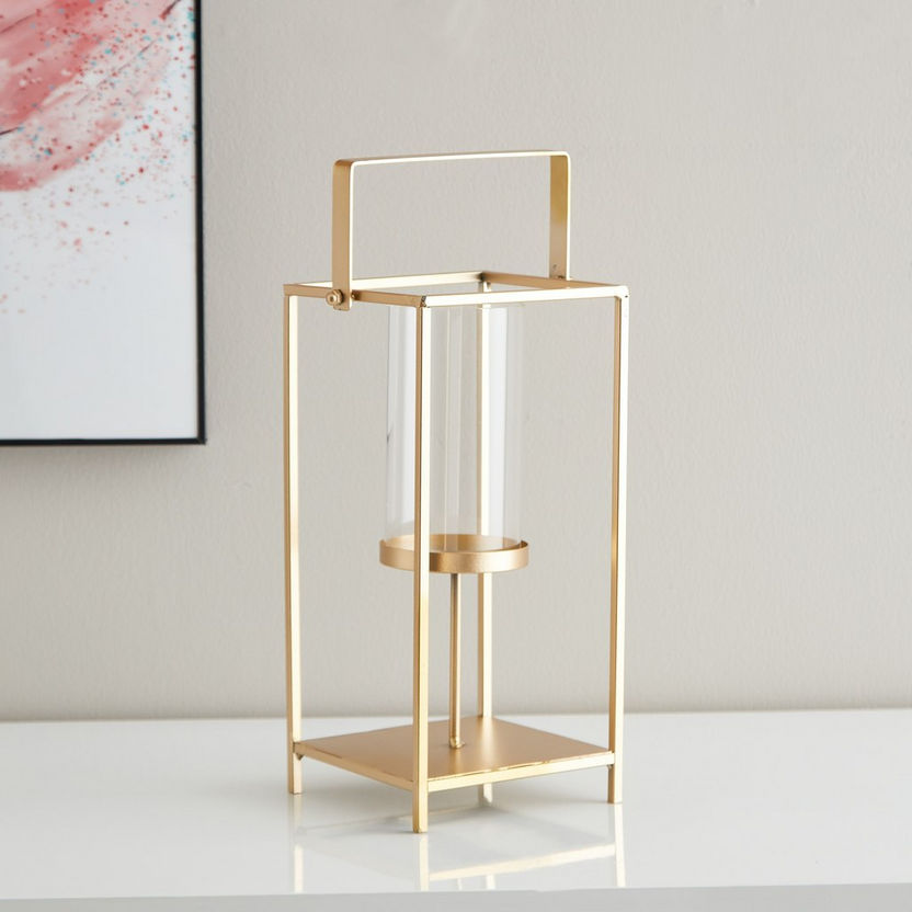Eva Metal Candleholder with Glass Votive - 13x13x28 cm-Candle Holders-image-1