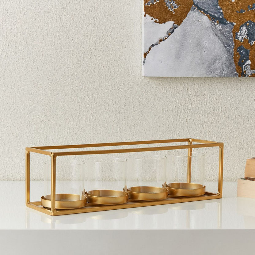 Eva Metal Candleholder with Clear Glass Votive - 34x10x10 cm-Candle Holders-image-1