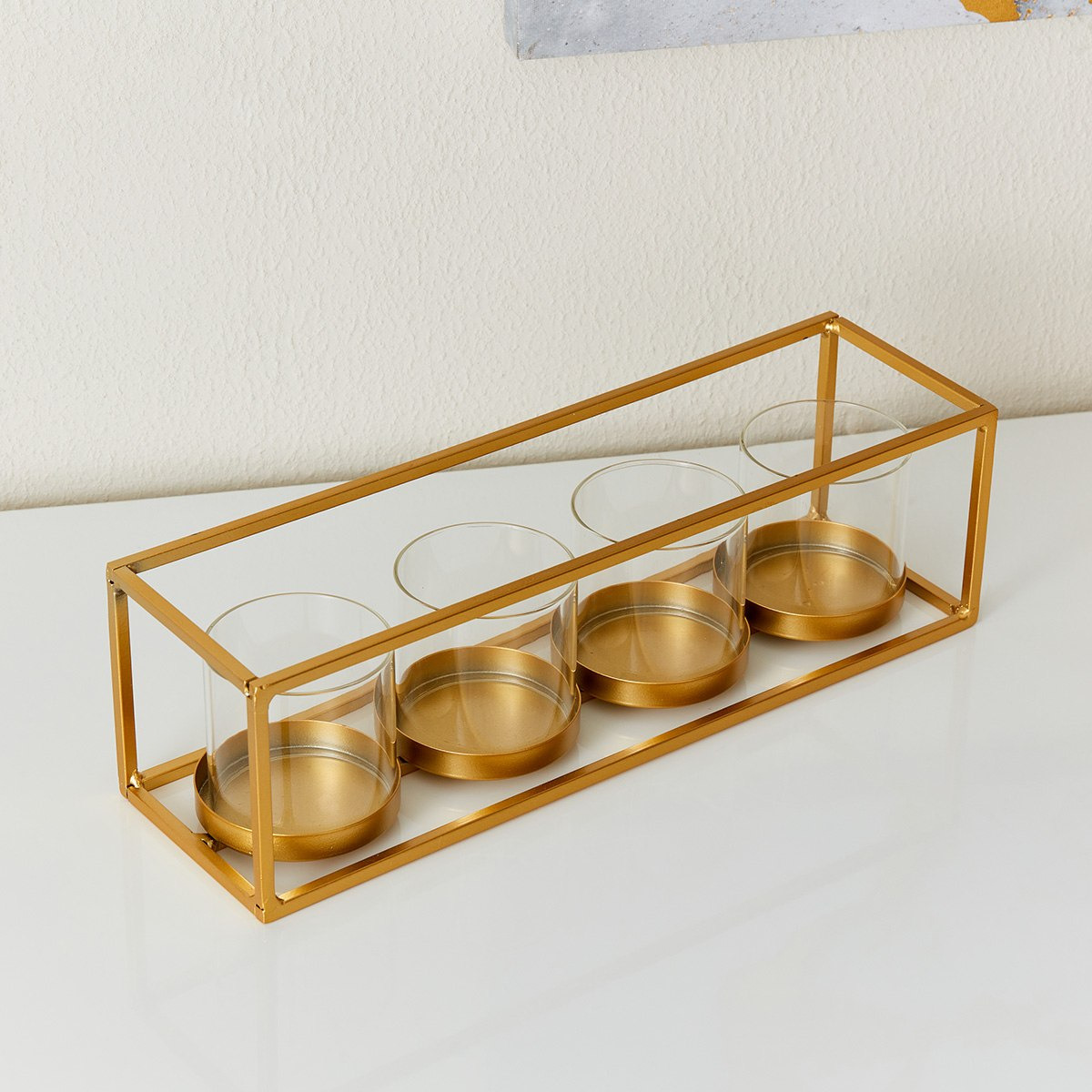 حامل شموع معدني بحاملات زجاجية شفافة من إيفا - 34×10×10 سم-hbxlivingroom-decorandaccessories-candleholders-image-3