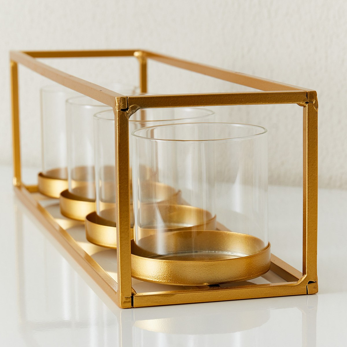 حامل شموع معدني بحاملات زجاجية شفافة من إيفا - 34×10×10 سم-hbxlivingroom-decorandaccessories-candleholders-image-4