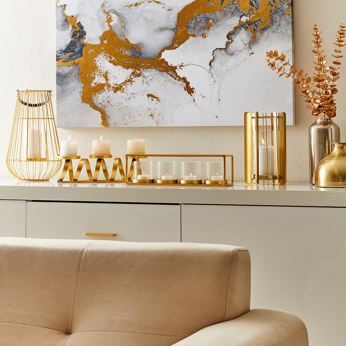 حامل شموع معدني بحاملات زجاجية شفافة من إيفا - 34×10×10 سم-hbxlivingroom-decorandaccessories-candleholders-image-5