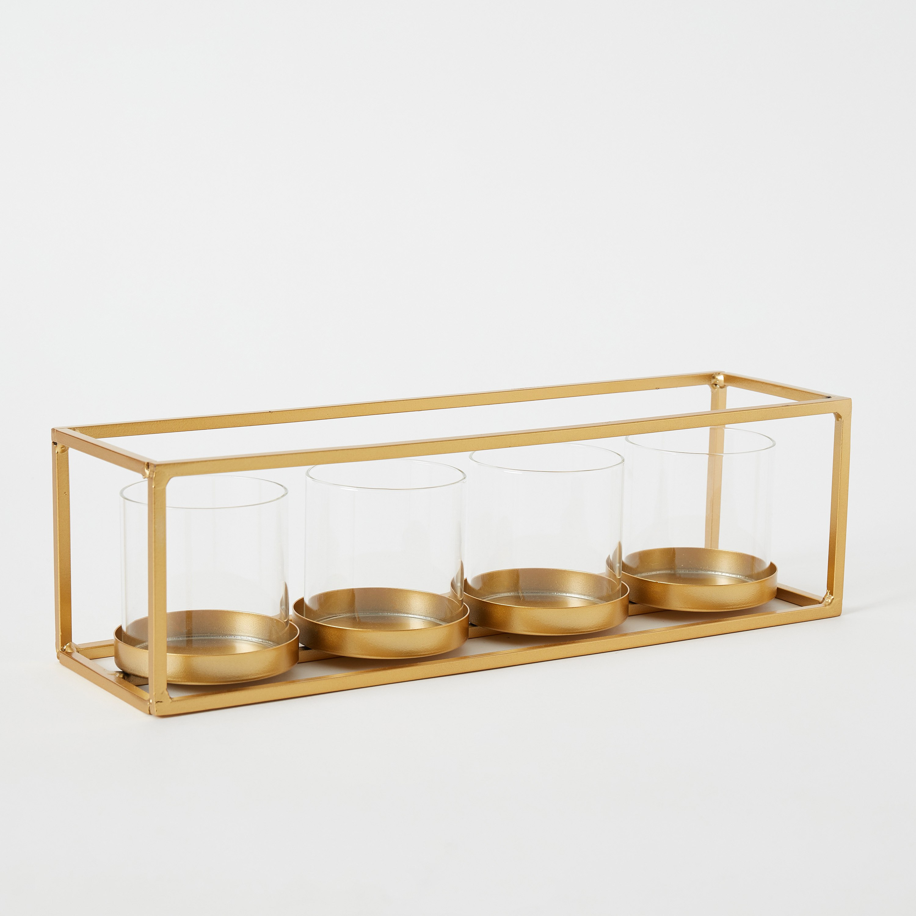 حامل شموع معدني بحاملات زجاجية شفافة من إيفا - 34×10×10 سم-hbxlivingroom-decorandaccessories-candleholders-image-6