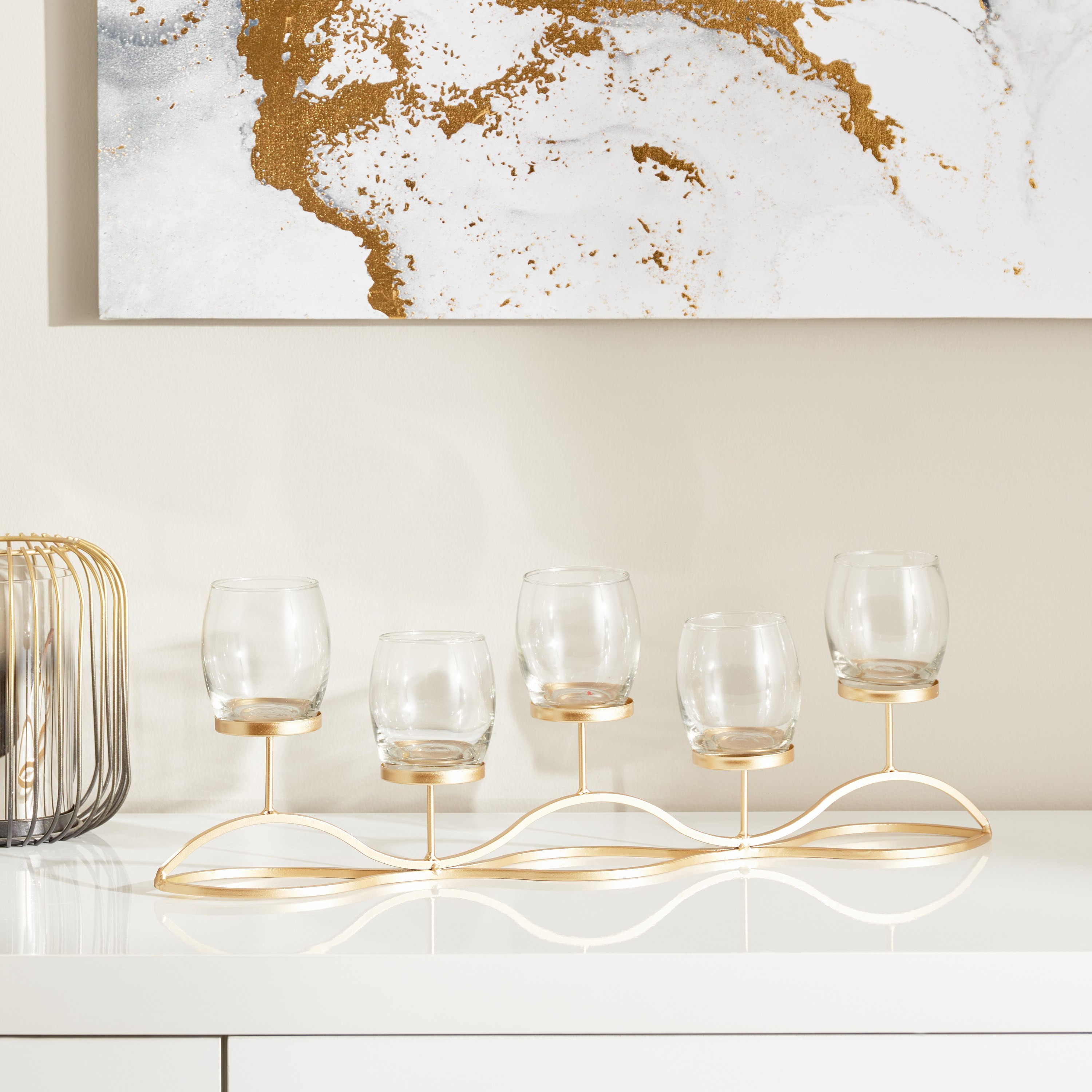 حامل شموع معدني مع 5 حاملات زجاجية شفافة من إيفا - 56.5x9x19 سم-hbxlivingroom-decorandaccessories-candleholders-image-2
