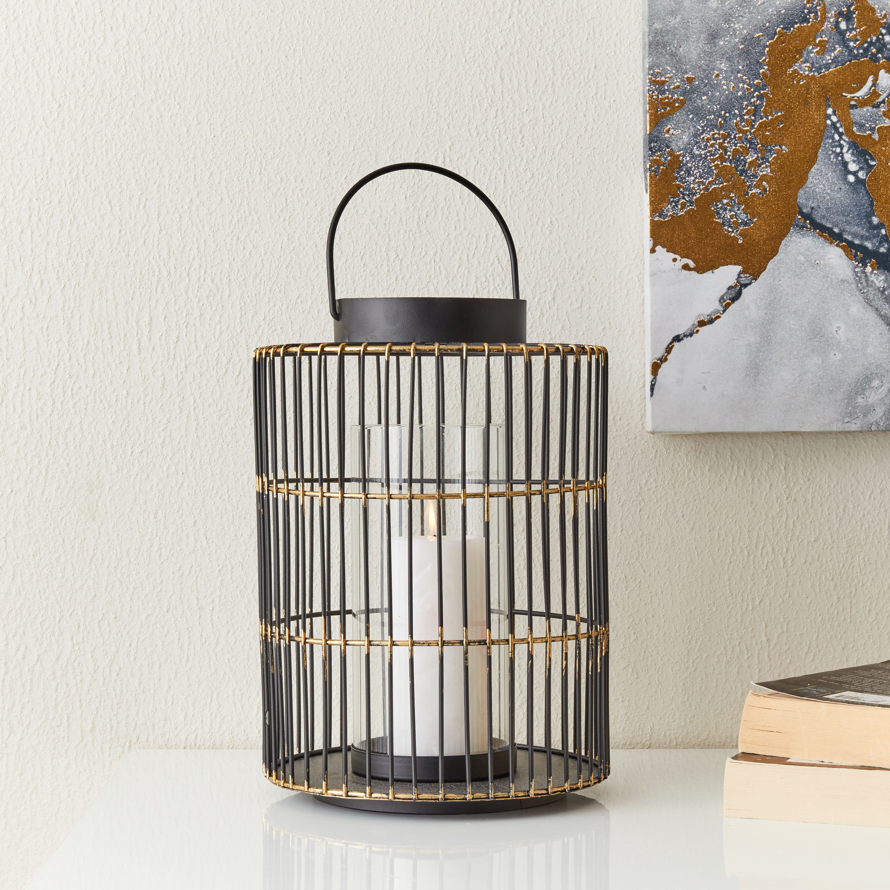 فانوس معدني مع أنبوب زجاجي من إيفا - 19x19x30 سم-hbxdecorandfurnishings-homeaccessories-lanterns-image-2