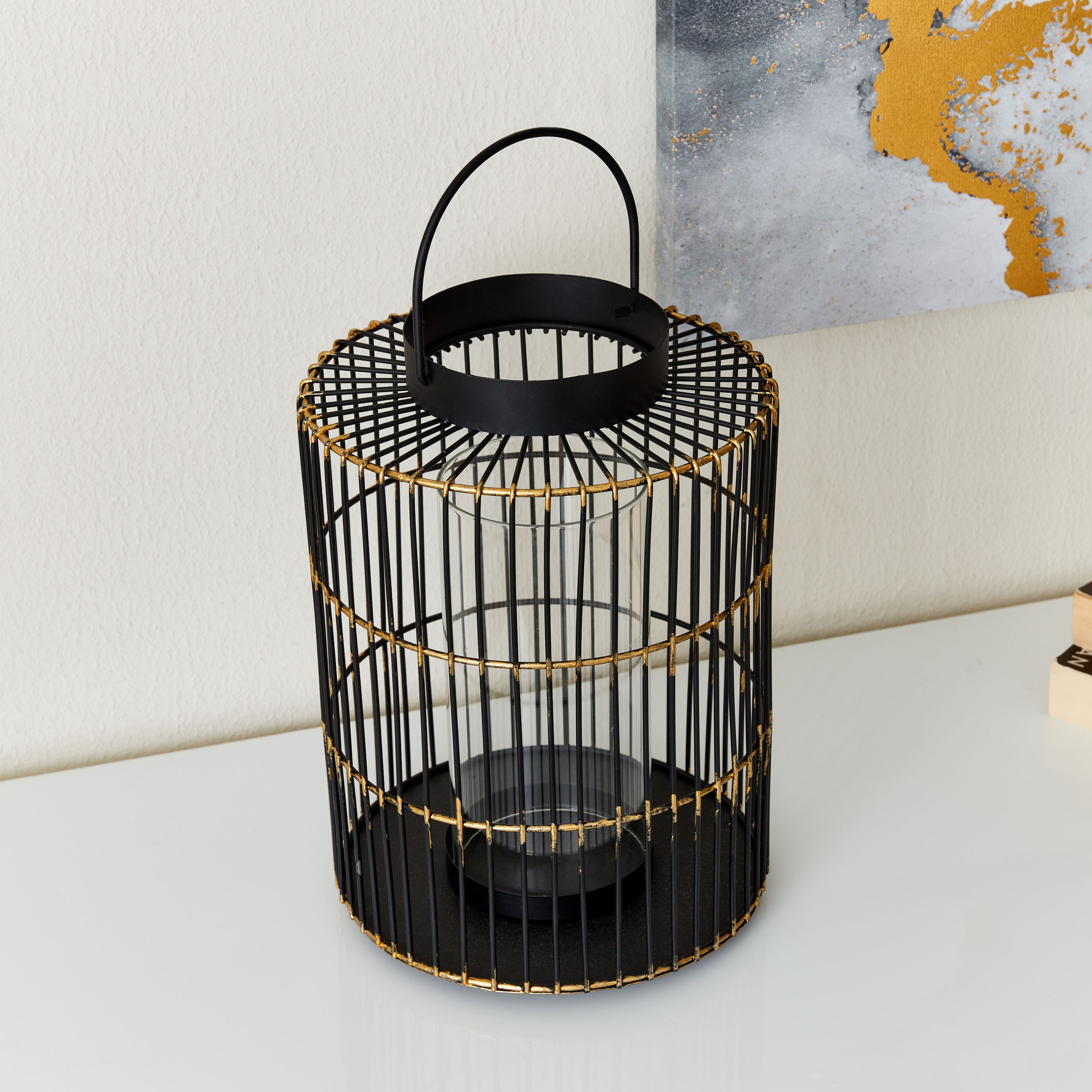فانوس معدني مع أنبوب زجاجي من إيفا - 19x19x30 سم-hbxdecorandfurnishings-homeaccessories-lanterns-image-3
