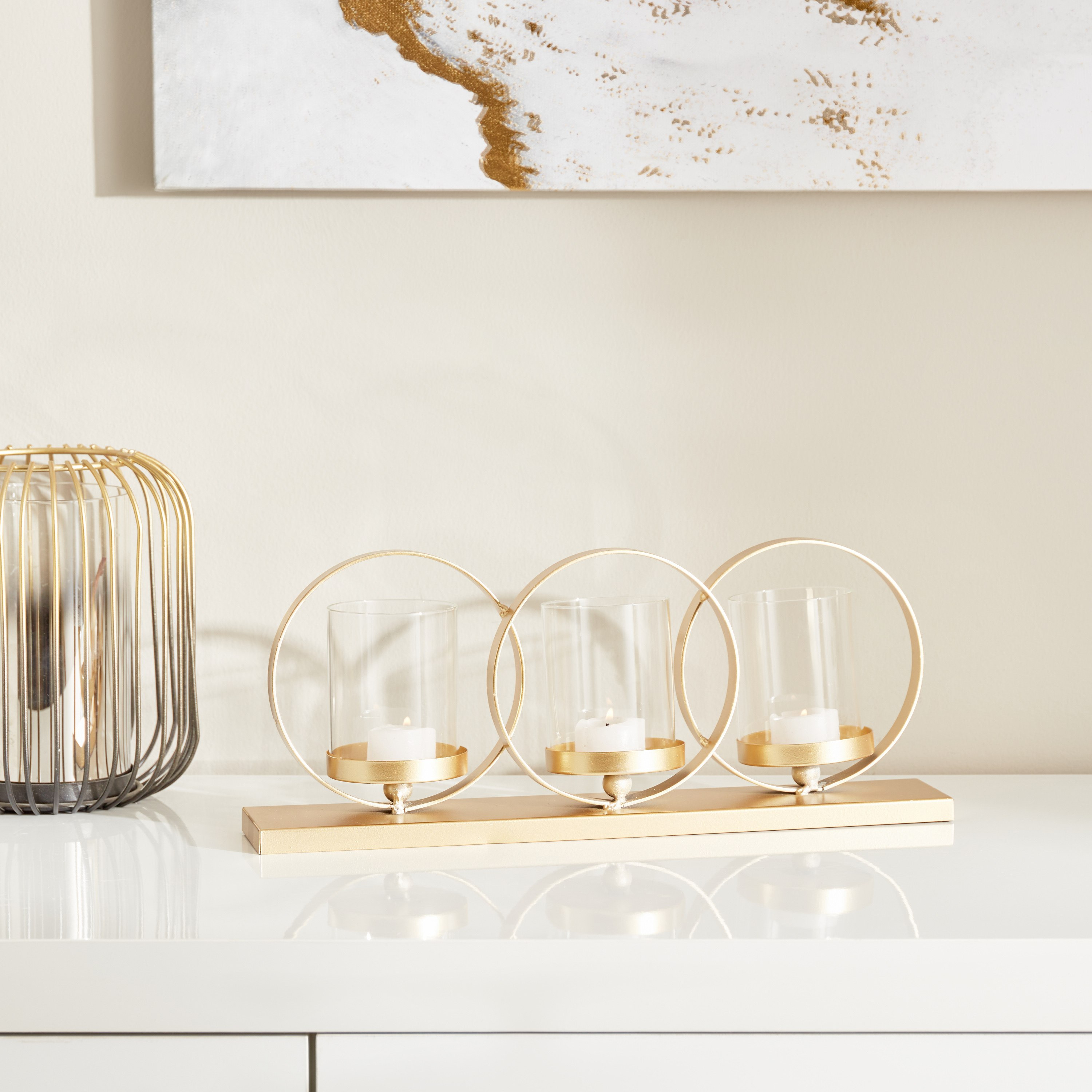 حامل شموع معدني مع أنبوب زجاجي شفاف من إيفا - 38x8x13 سم-hbxlivingroom-decorandaccessories-candleholders-image-1