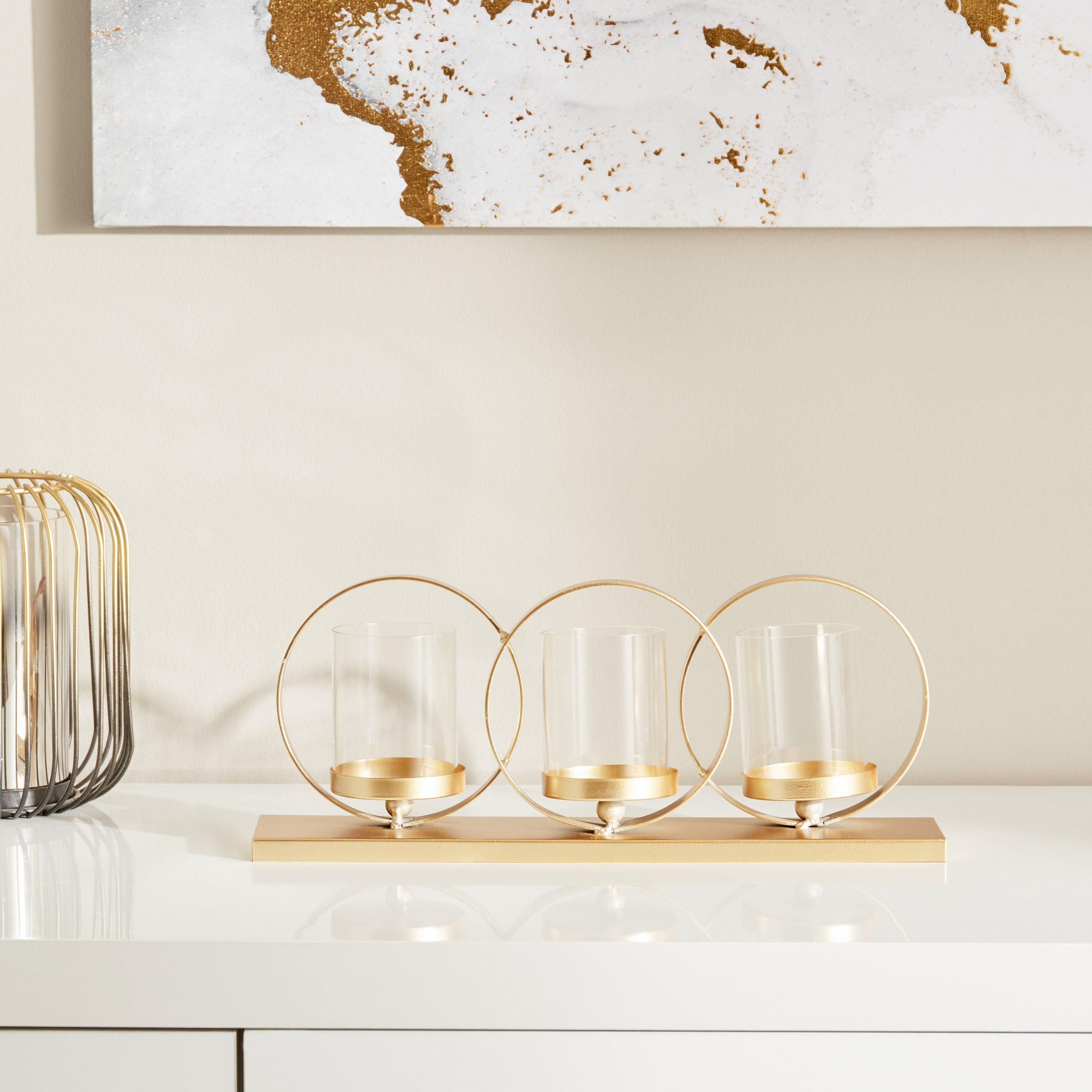 حامل شموع معدني مع أنبوب زجاجي شفاف من إيفا - 38x8x13 سم-hbxlivingroom-decorandaccessories-candleholders-image-2