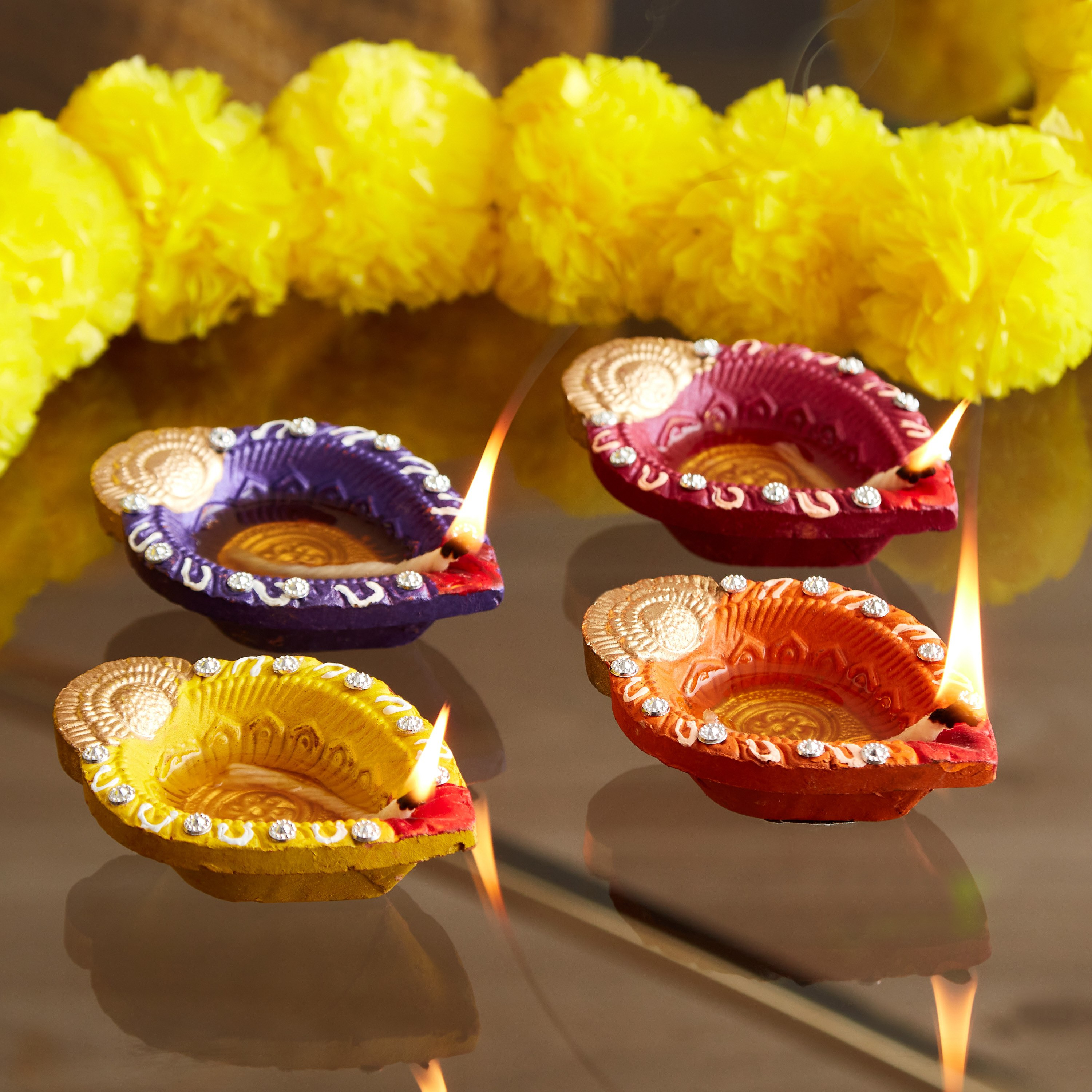 Luminous 4-Piece Colorful Diya Set without Wax - 7.5x7.5x2.5 cm-hbxlivingroom-decorandaccessories-candleholders-image-1
