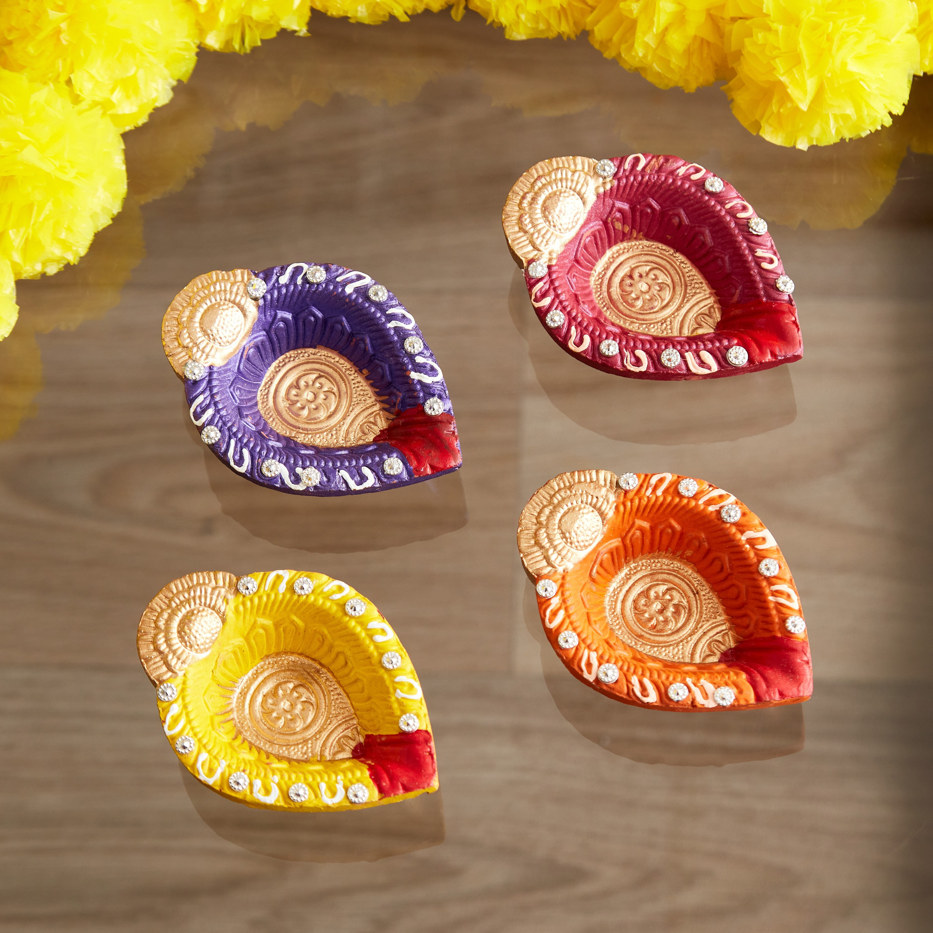 Luminous 4-Piece Colorful Diya Set without Wax - 7.5x7.5x2.5 cm-hbxlivingroom-decorandaccessories-candleholders-image-2