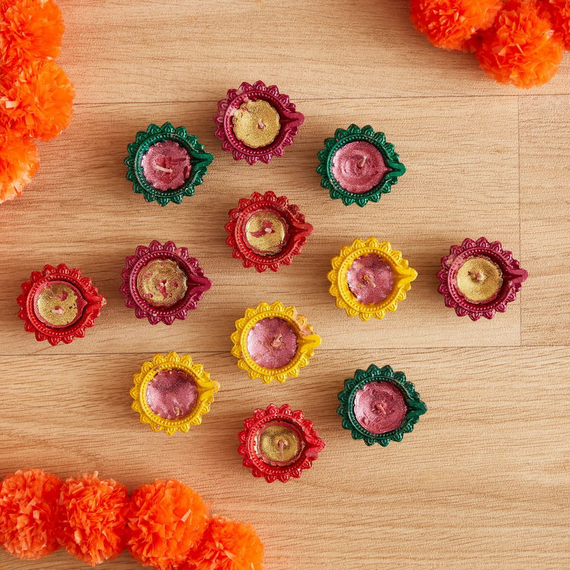Luminious 12-Piece Colourful Diyas with Wax Set - 5x5x2.5 cm-Candle Holders-image-1