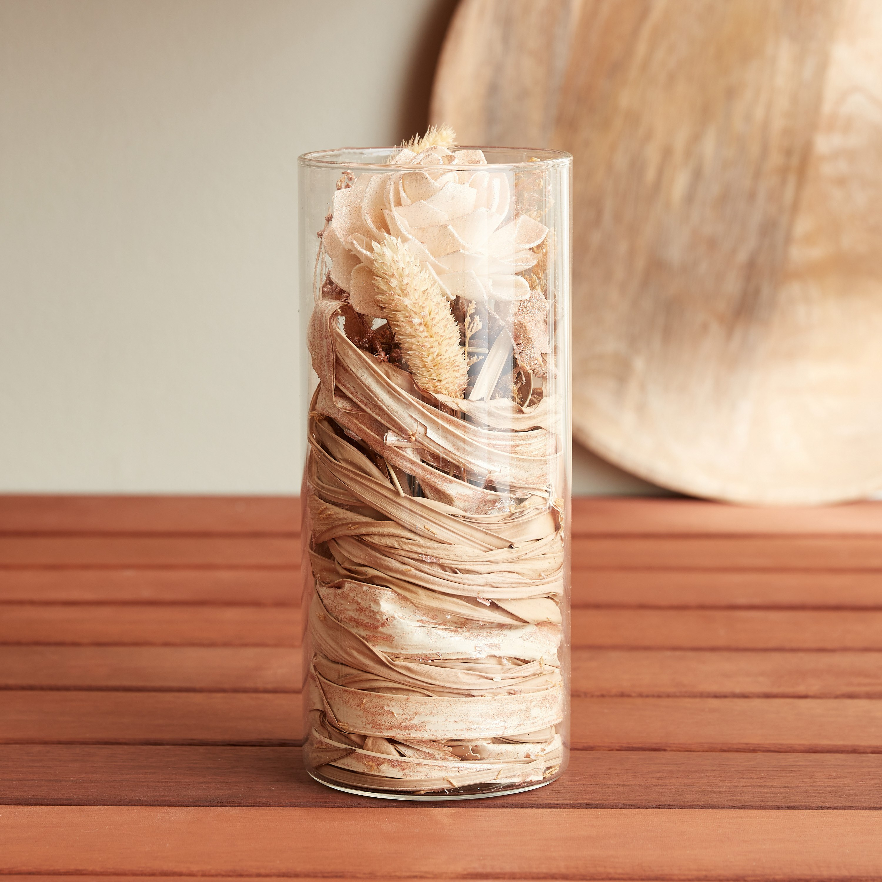 Miley Dried Sola Dalia in Glass Tube - 7.8x18 cm-hbxdecorandfurnishings-homeaccessories-artificialflowersandplants-image-1