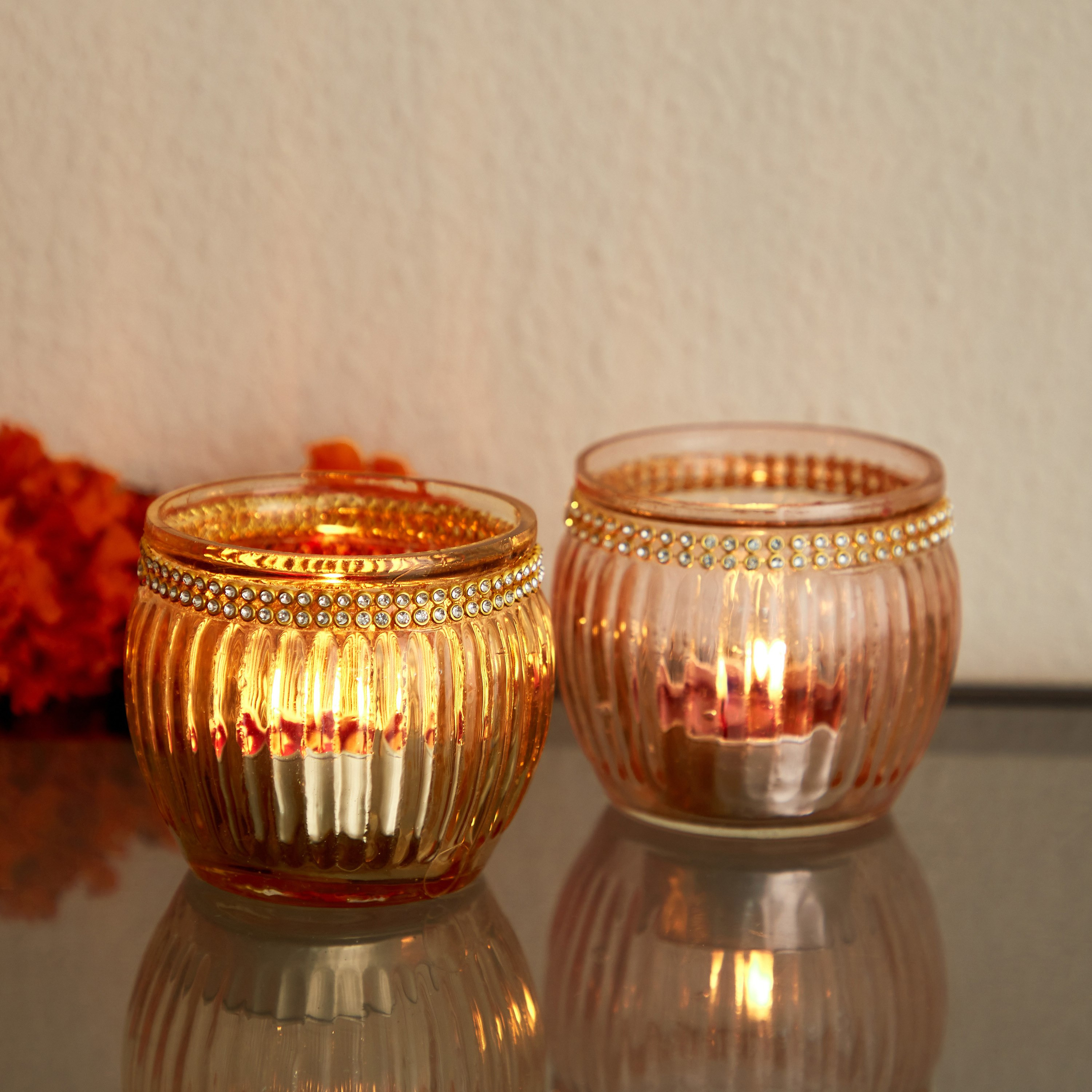 طقم حامل شموع زجاج بارز الملمس قطعتين من لومينوس - 7.5x7.5x6.5 سم-hbxlivingroom-decorandaccessories-candleholders-image-1