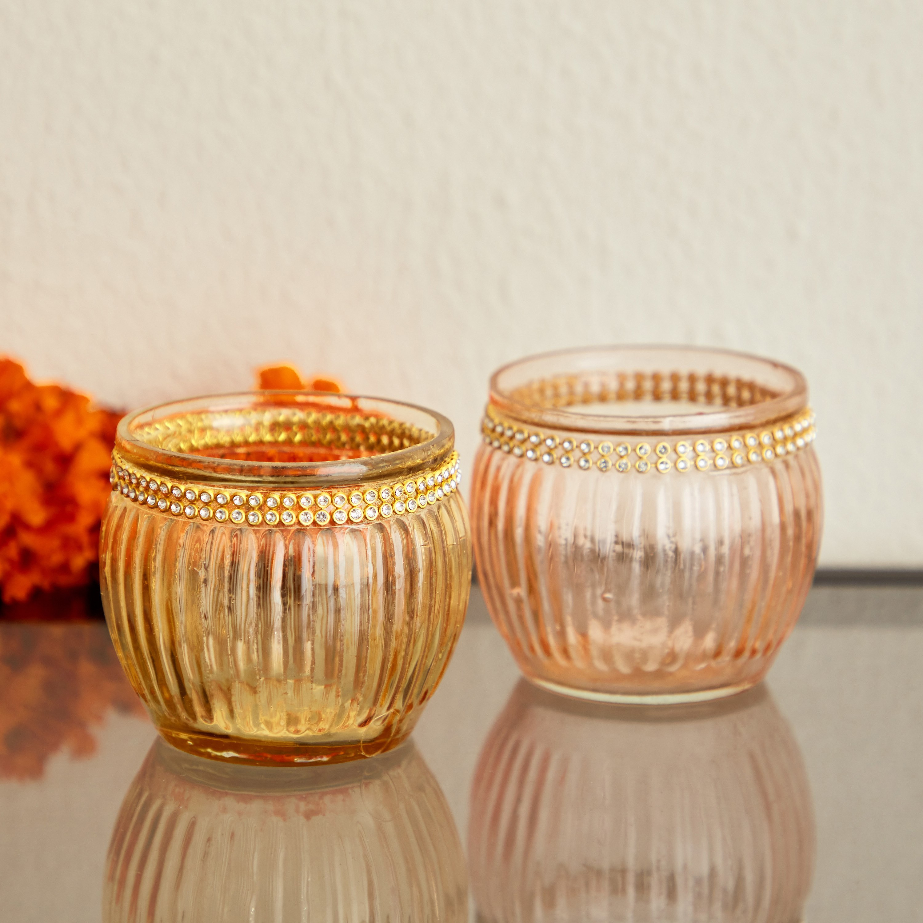 طقم حامل شموع زجاج بارز الملمس قطعتين من لومينوس - 7.5x7.5x6.5 سم-hbxlivingroom-decorandaccessories-candleholders-image-2
