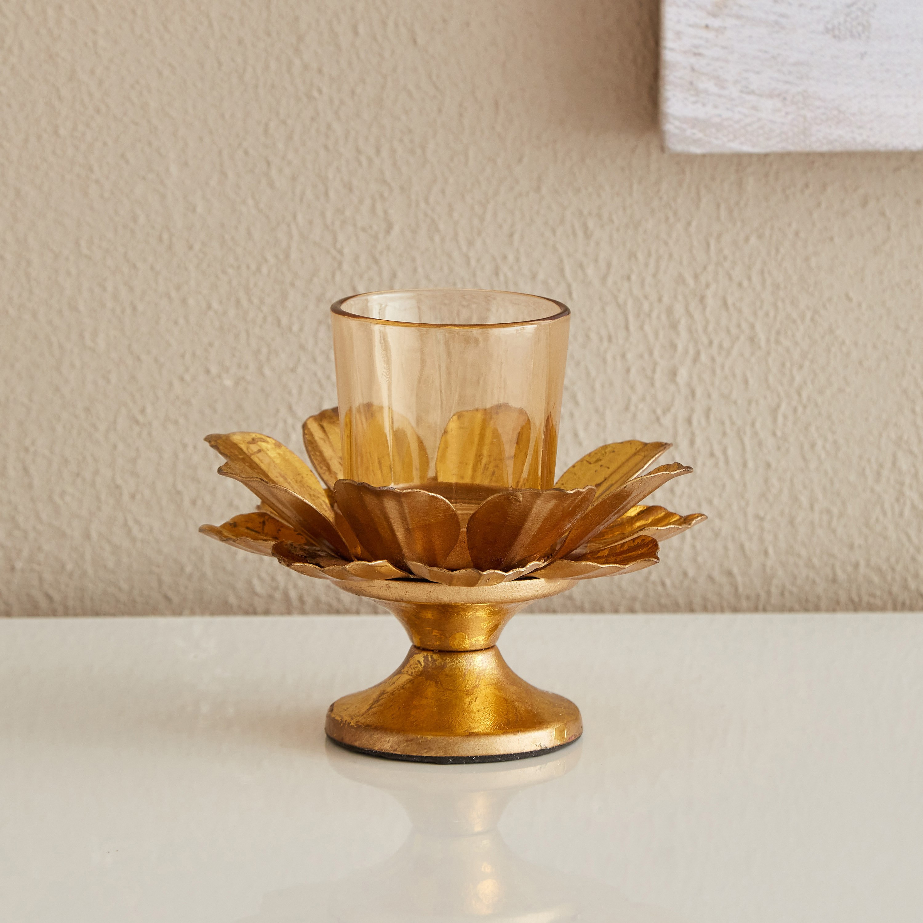 حامل شموع صغيرة معدني بتصميم لوتس من لومينوس- 12x12x11 سم-hbxlivingroom-decorandaccessories-candleholders-image-2