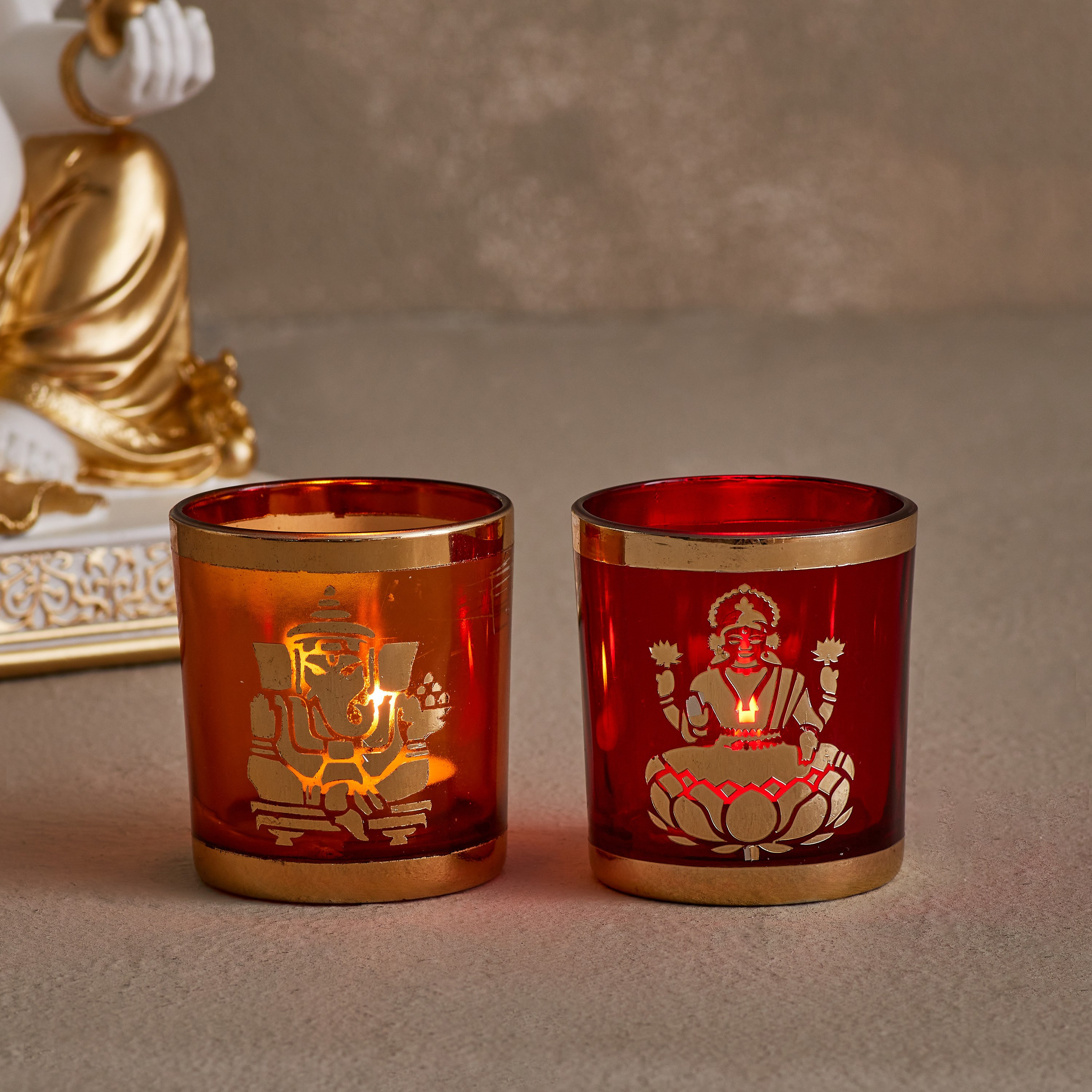 حامل شموع لاكشمي غانيش لومينوس قطعتين - 7.5x7.5x8 سم-hbxlivingroom-decorandaccessories-candleholders-image-1