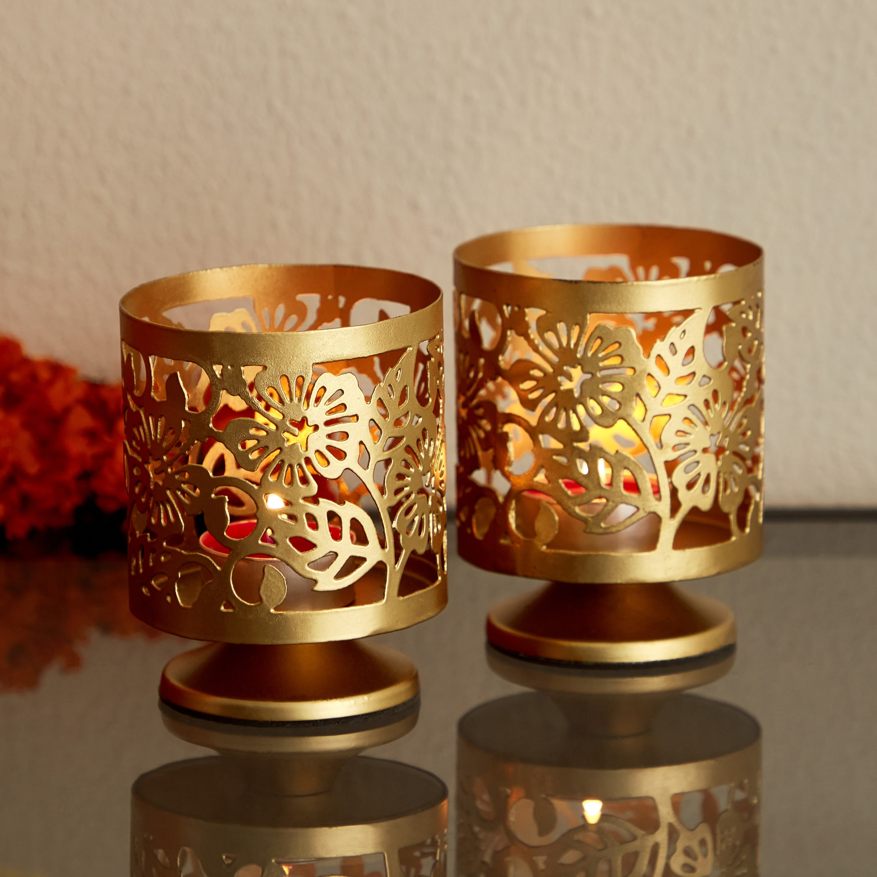 Luminous 2-Piece Etched Metal Votive Holder Set - 7.5x7.5x10 cm-hbxlivingroom-decorandaccessories-candleholders-image-1