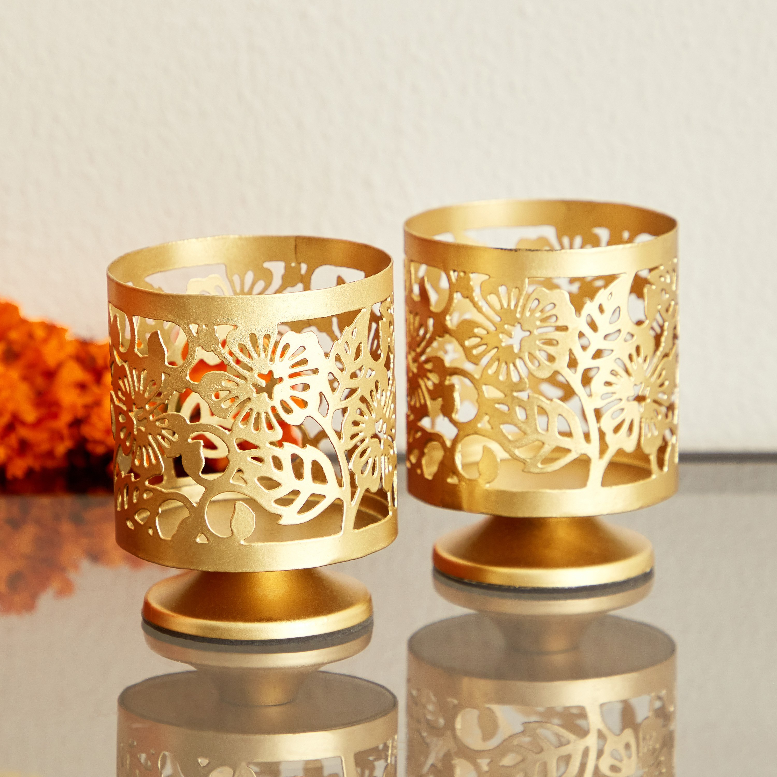 Luminous 2-Piece Etched Metal Votive Holder Set - 7.5x7.5x10 cm-hbxlivingroom-decorandaccessories-candleholders-image-2