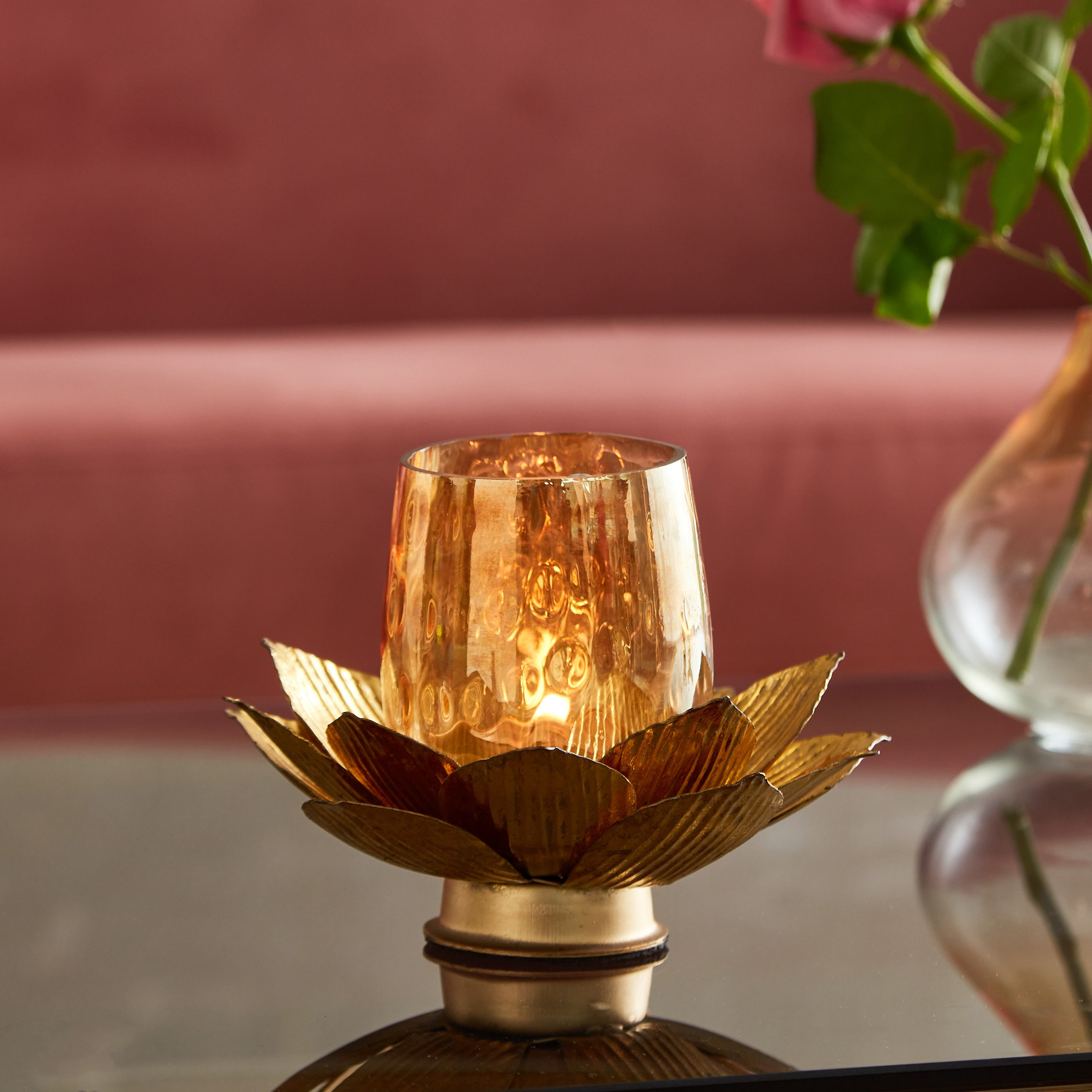 Luminous Lotus Metal Tealight Holder - 18x18x13 cm-hbxlivingroom-decorandaccessories-candleholders-image-1