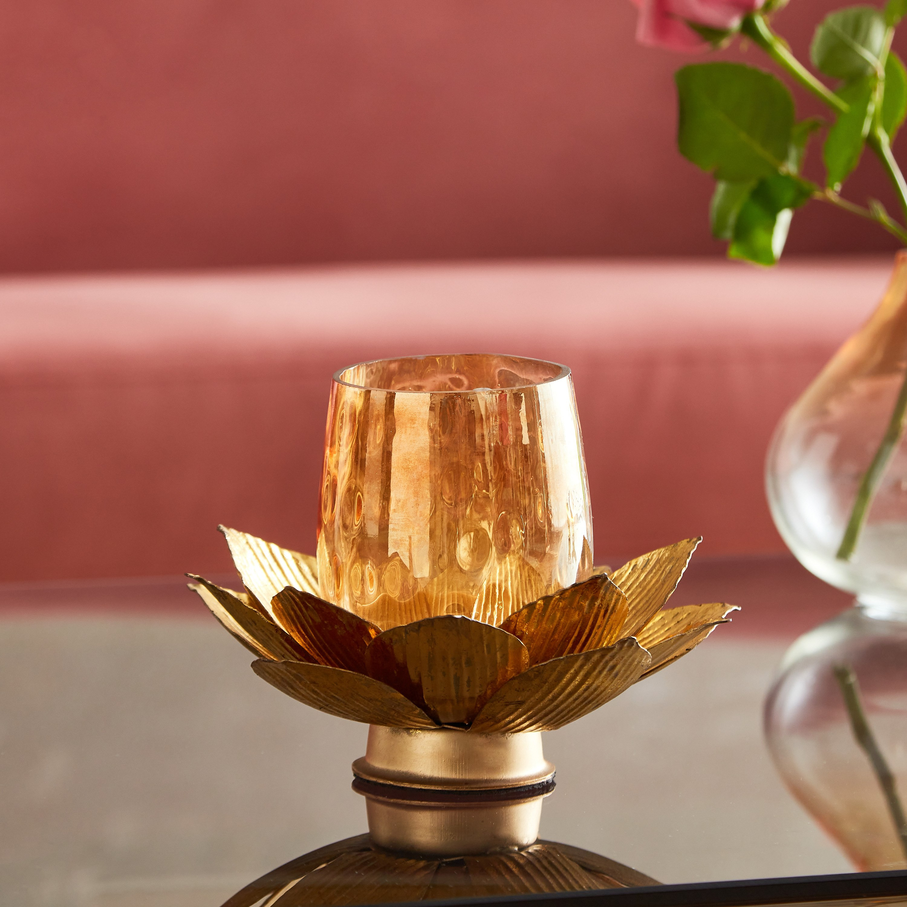 Luminous Lotus Metal Tealight Holder - 18x18x13 cm-hbxlivingroom-decorandaccessories-candleholders-image-2