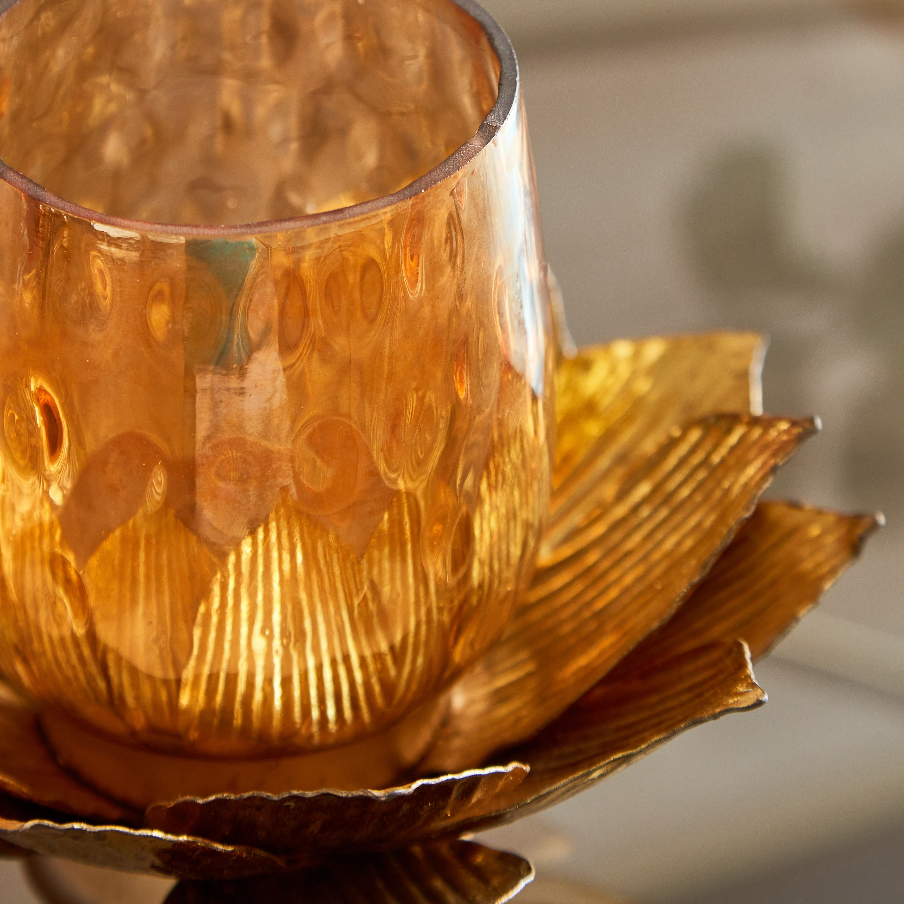 Luminous Lotus Metal Tealight Holder - 18x18x13 cm-hbxlivingroom-decorandaccessories-candleholders-image-3
