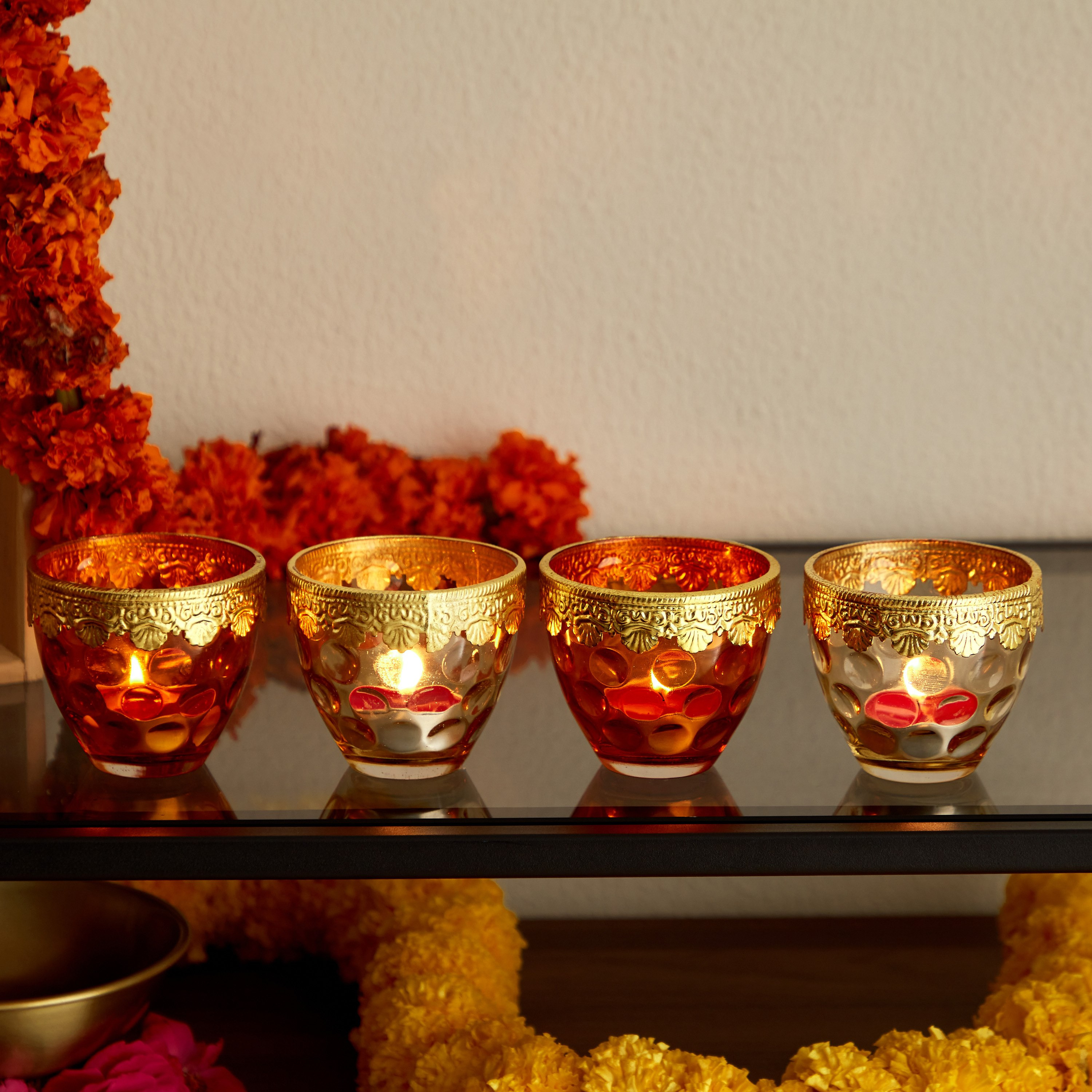 Luminous 4-Piece Metal Top Tealight Holder - 8x8x7.5 cm-hbxlivingroom-decorandaccessories-candleholders-image-1