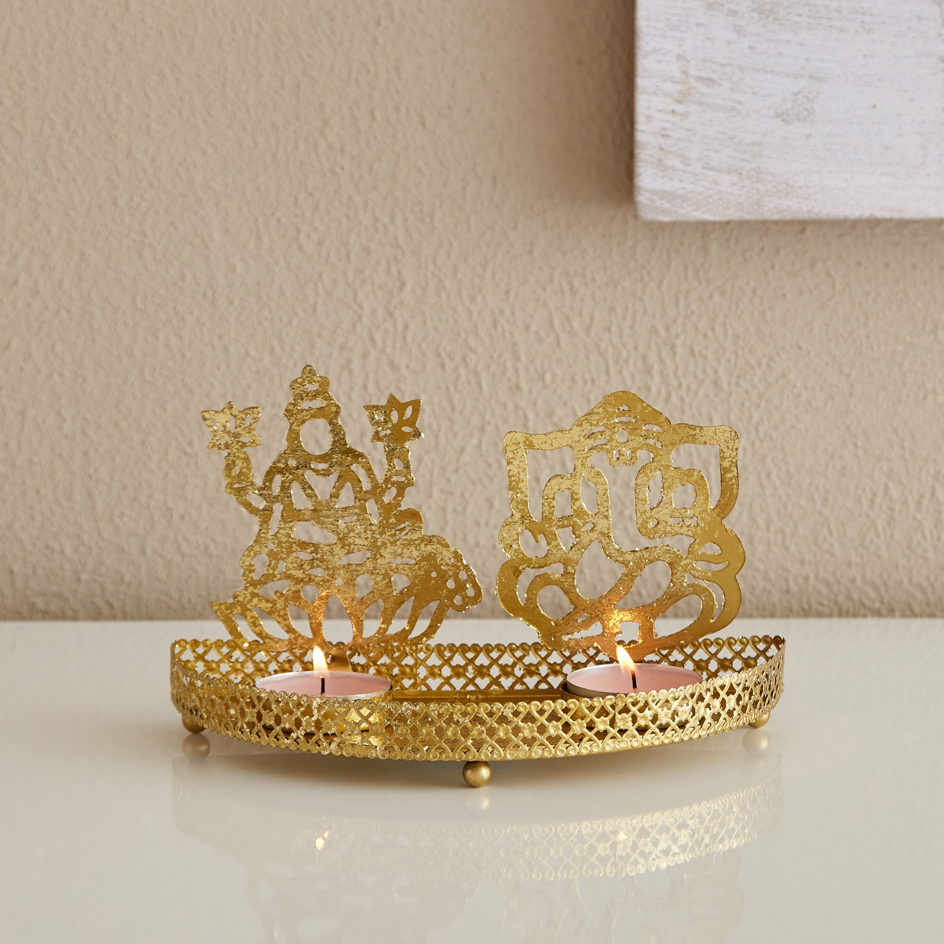 حامل شموع صغيرة معدني بتشطيب فويل من كومود - 18x9x10 سم-hbxlivingroom-decorandaccessories-candleholders-image-1