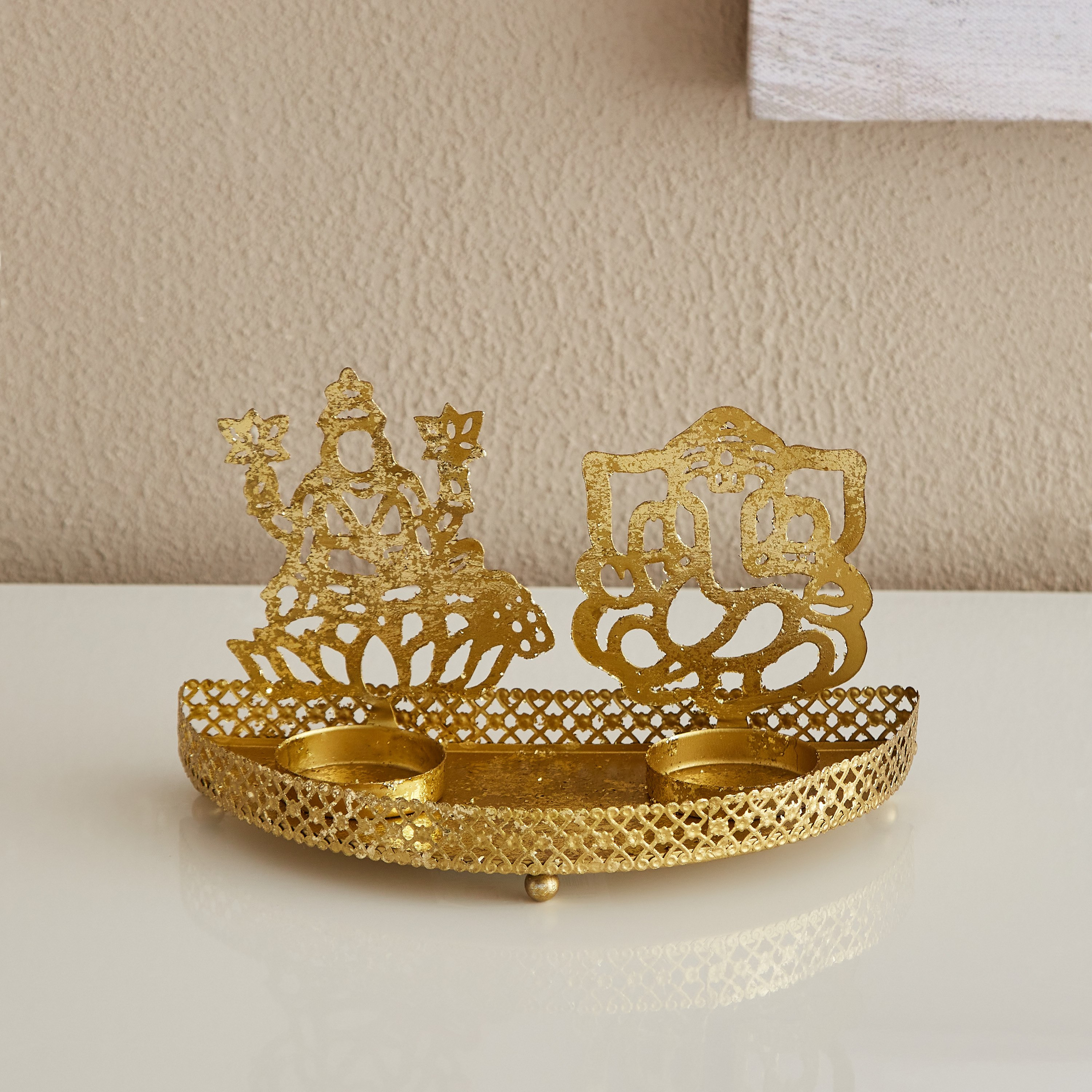حامل شموع صغيرة معدني بتشطيب فويل من كومود - 18x9x10 سم-hbxlivingroom-decorandaccessories-candleholders-image-2