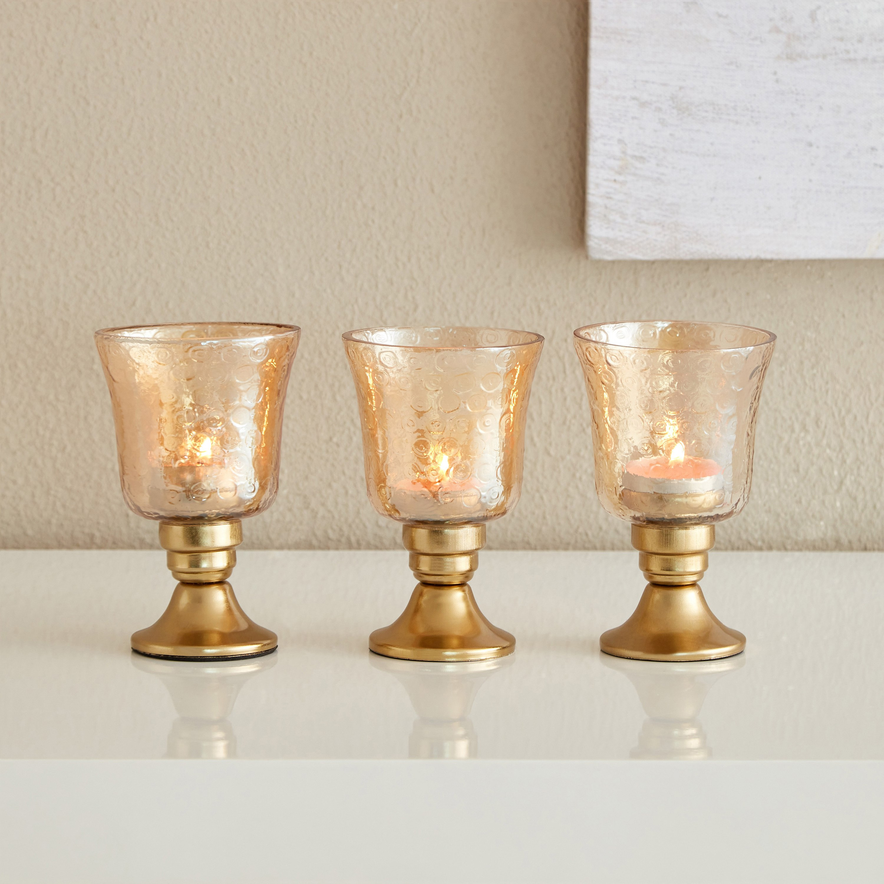 طقم حامل شموع بيديستال معدني 3 قطع من كومود - 8x8x12 سم-hbxlivingroom-decorandaccessories-candleholders-image-1