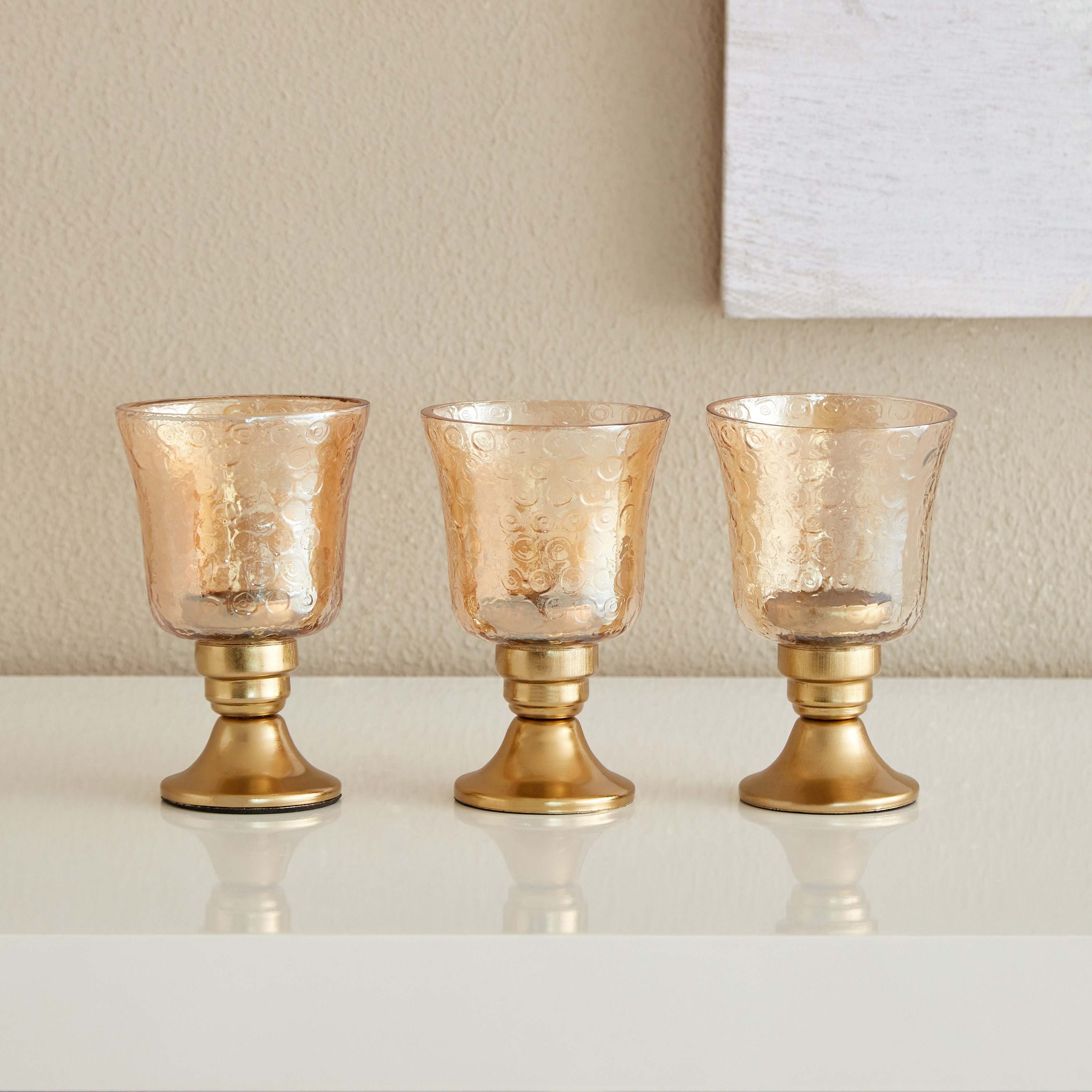 طقم حامل شموع بيديستال معدني 3 قطع من كومود - 8x8x12 سم-hbxlivingroom-decorandaccessories-candleholders-image-2