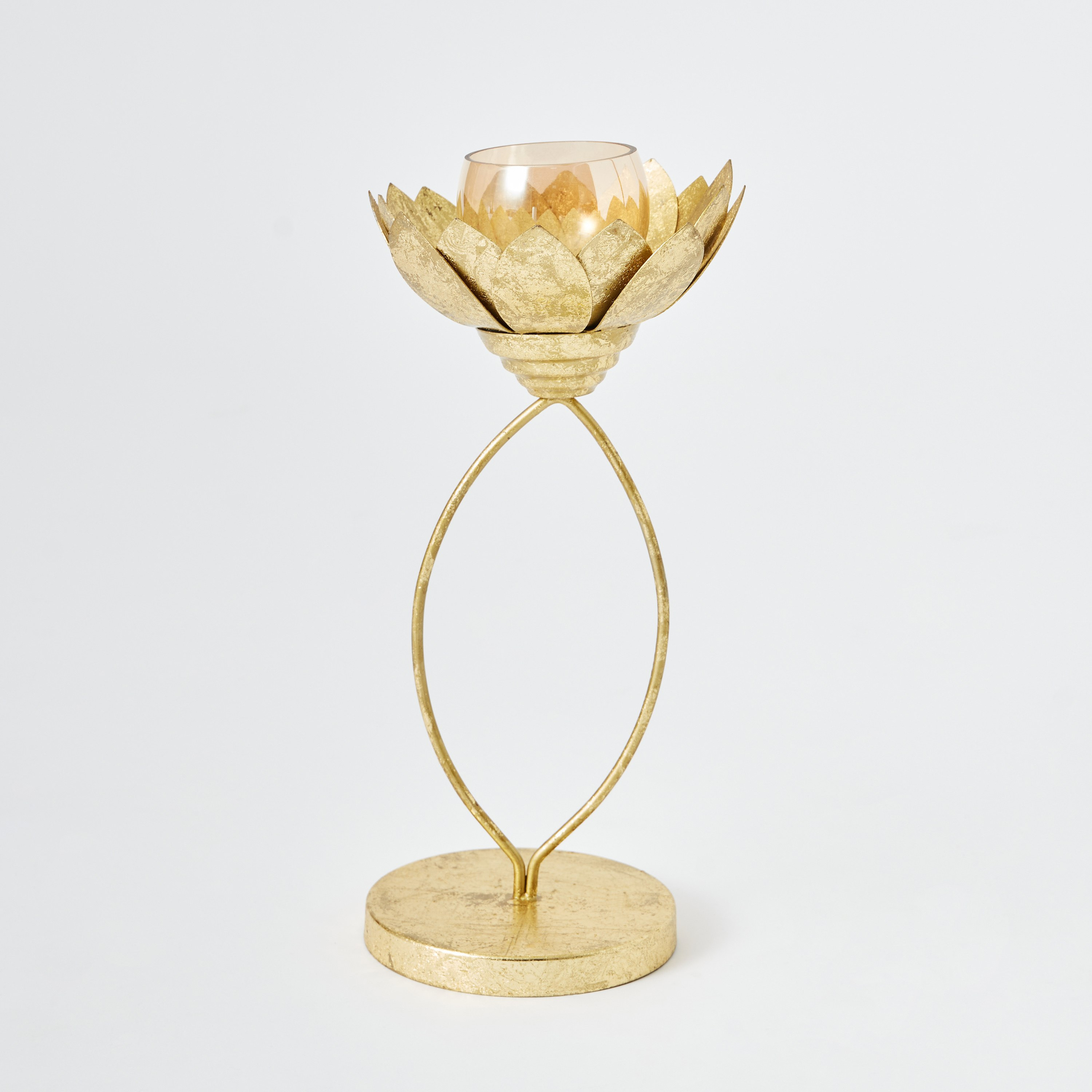 Kumudh Metal Lotus Pedestal Tealight Holder with Glass Votive - 16x16x33 cm-hbxlivingroom-decorandaccessories-candleholders-image-6