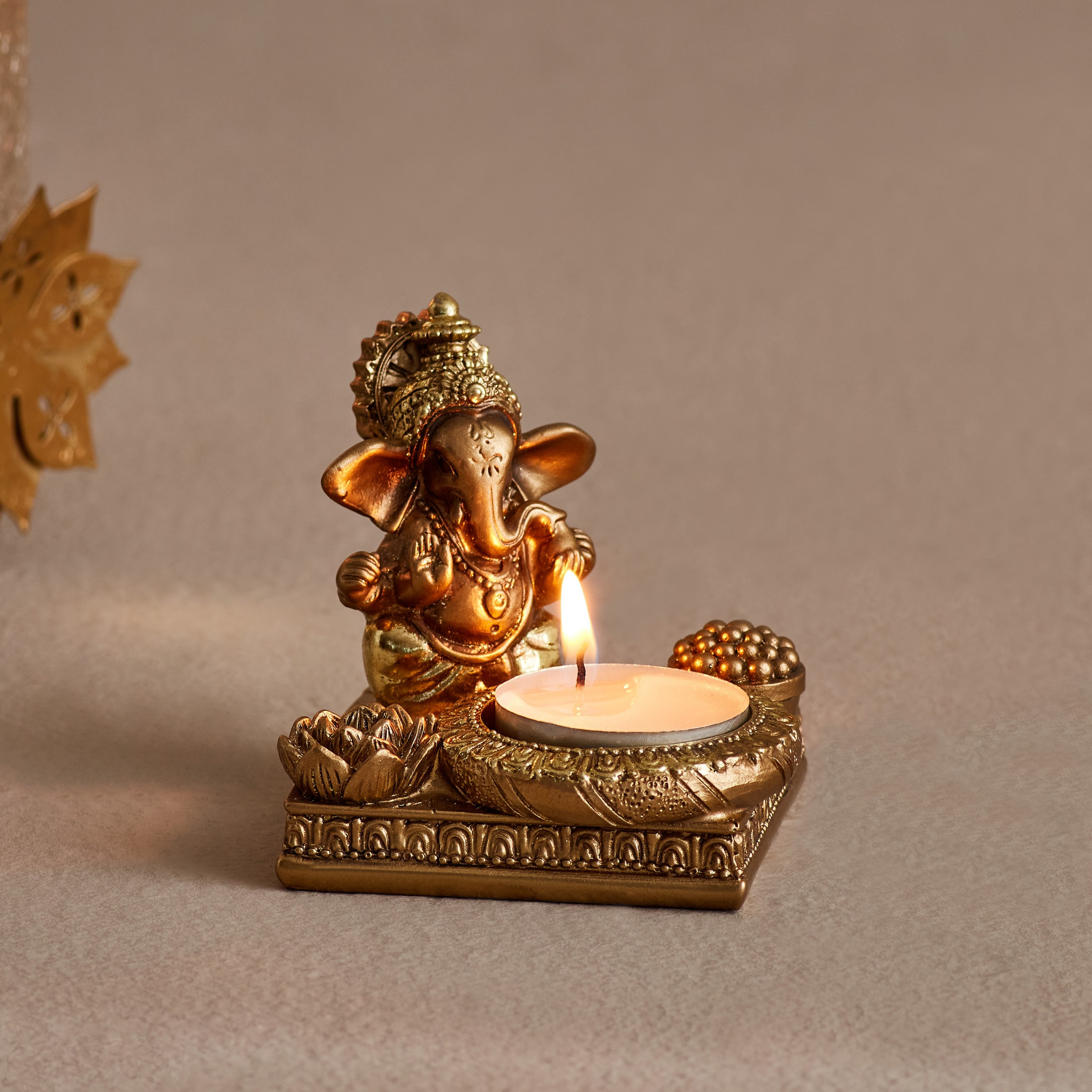 Divine Ganesha Figurine Tealight Holder - 9x8x7.5 cm-hbxhomeware-homedecor-figurinesandornaments-image-1