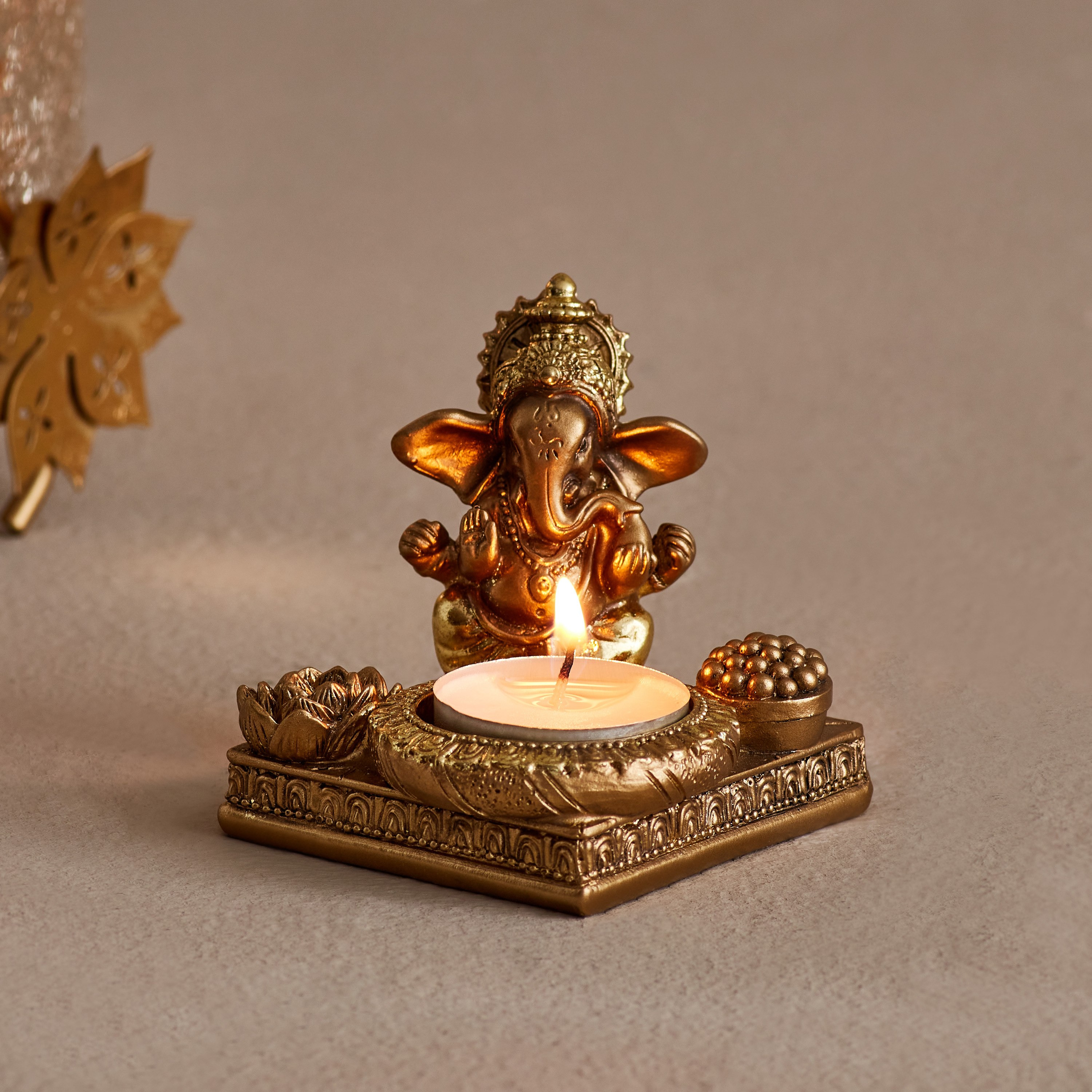 Divine Ganesha Figurine Tealight Holder - 9x8x7.5 cm-hbxhomeware-homedecor-figurinesandornaments-image-2