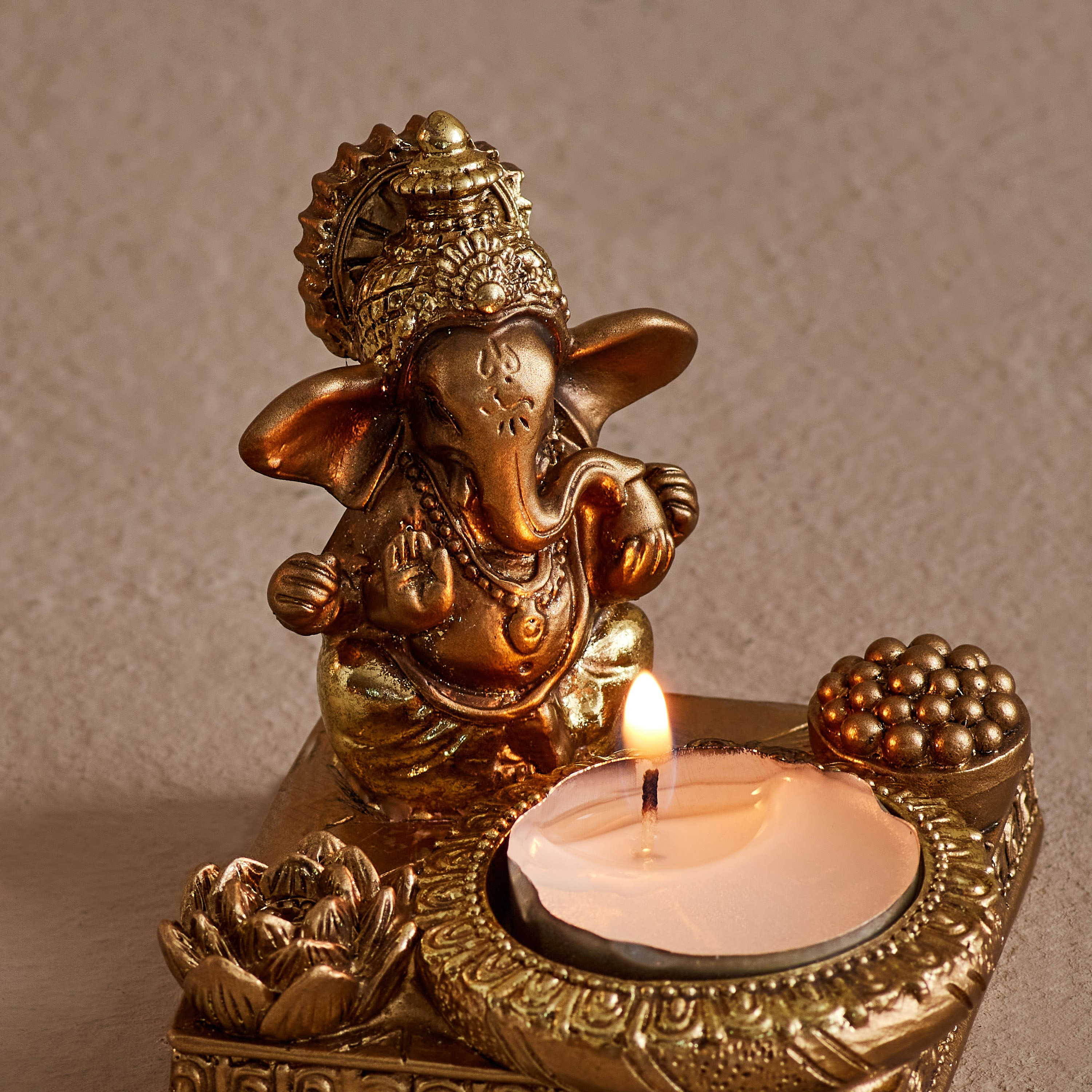 Divine Ganesha Figurine Tealight Holder - 9x8x7.5 cm-hbxhomeware-homedecor-figurinesandornaments-image-4