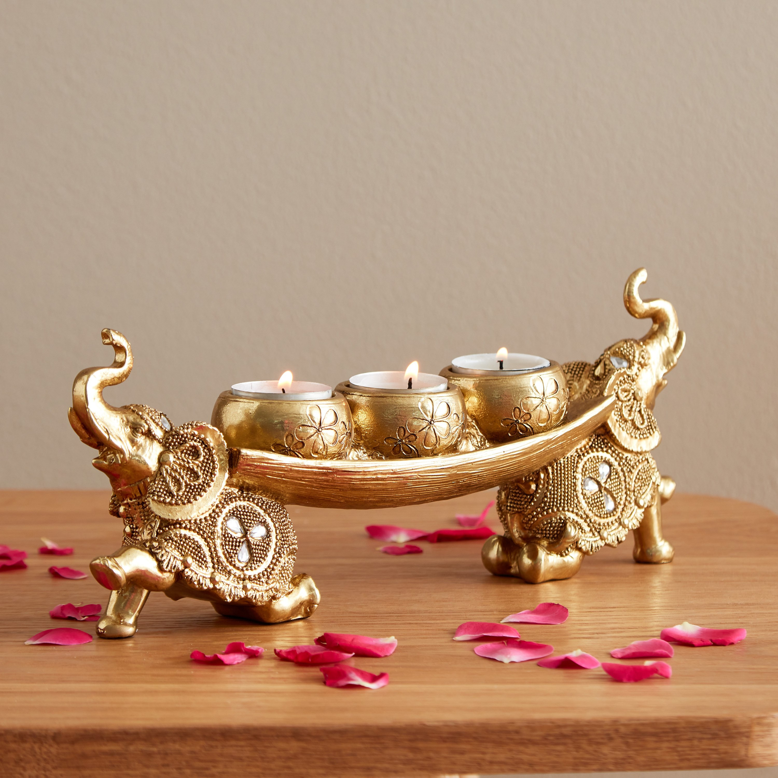 صينية بتصميم فيل مع حاملات شموع صغيرة من ديفاين - 16.5x8x16 سم-hbxlivingroom-decorandaccessories-candleholders-image-1