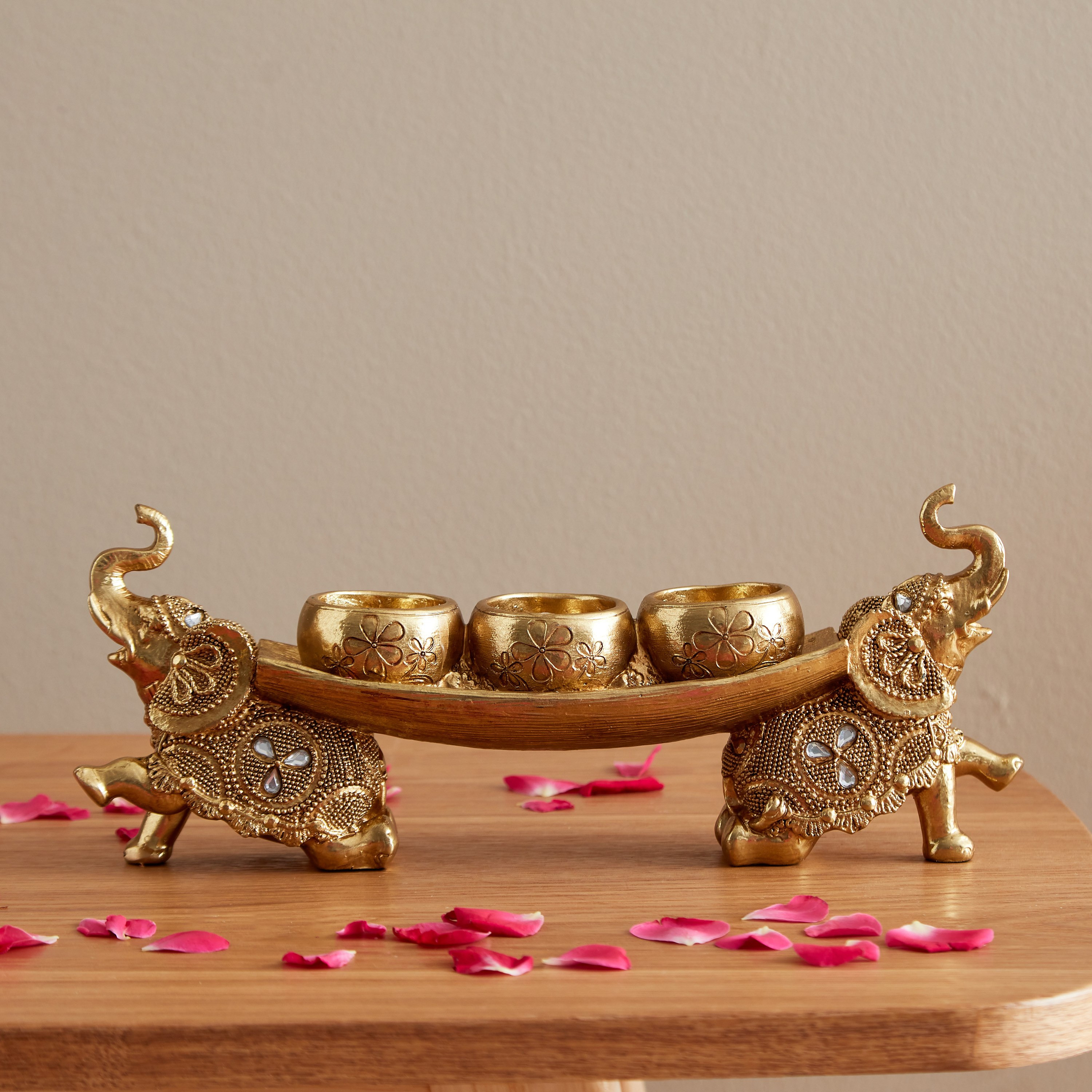صينية بتصميم فيل مع حاملات شموع صغيرة من ديفاين - 16.5x8x16 سم-hbxlivingroom-decorandaccessories-candleholders-image-2