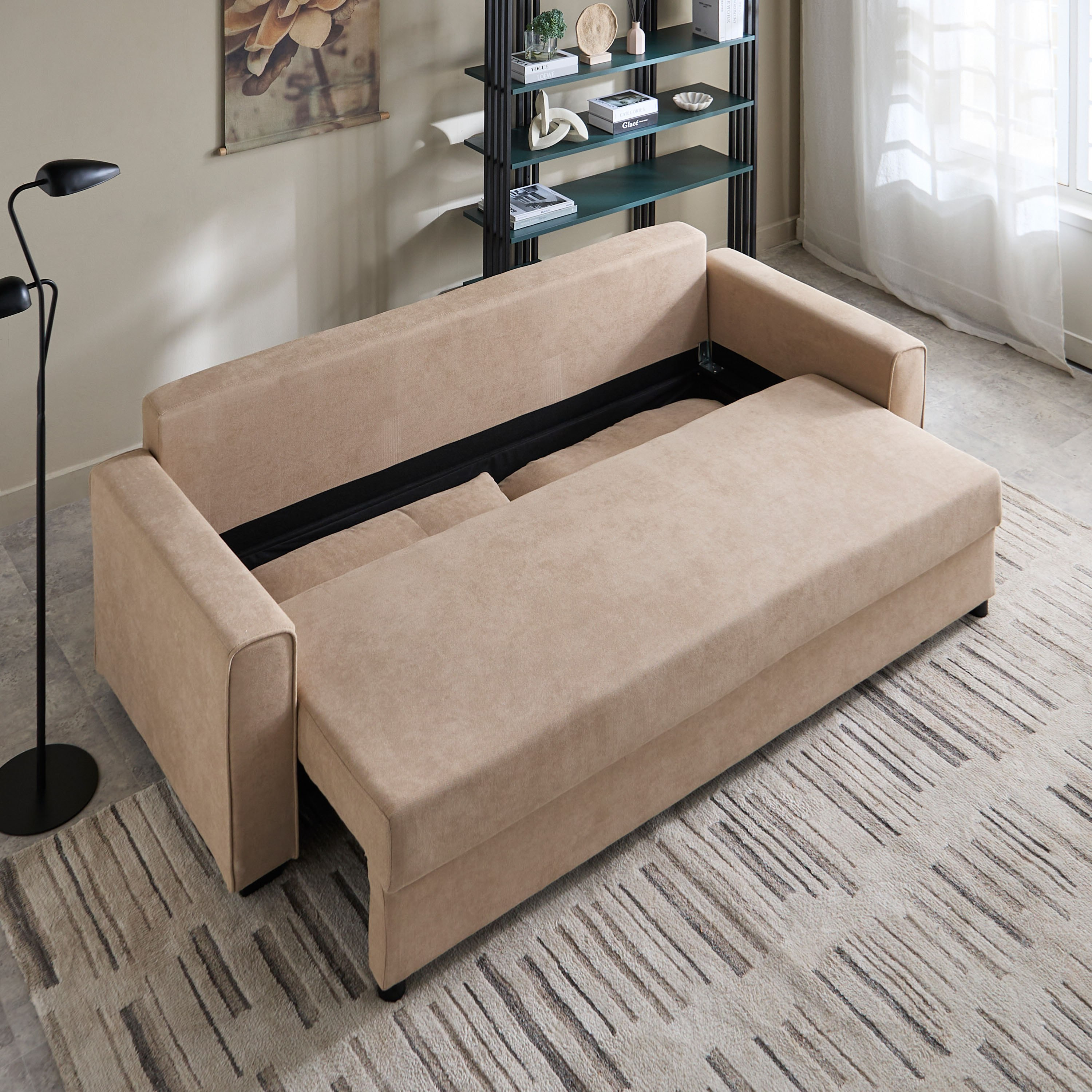 كنبة سرير قابلة للسحب 3 مقاعد مع مساحة تخزين و2 وسادة من سايروس-hbxfurniture-sofasandarmchairs-sofabeds-image-4
