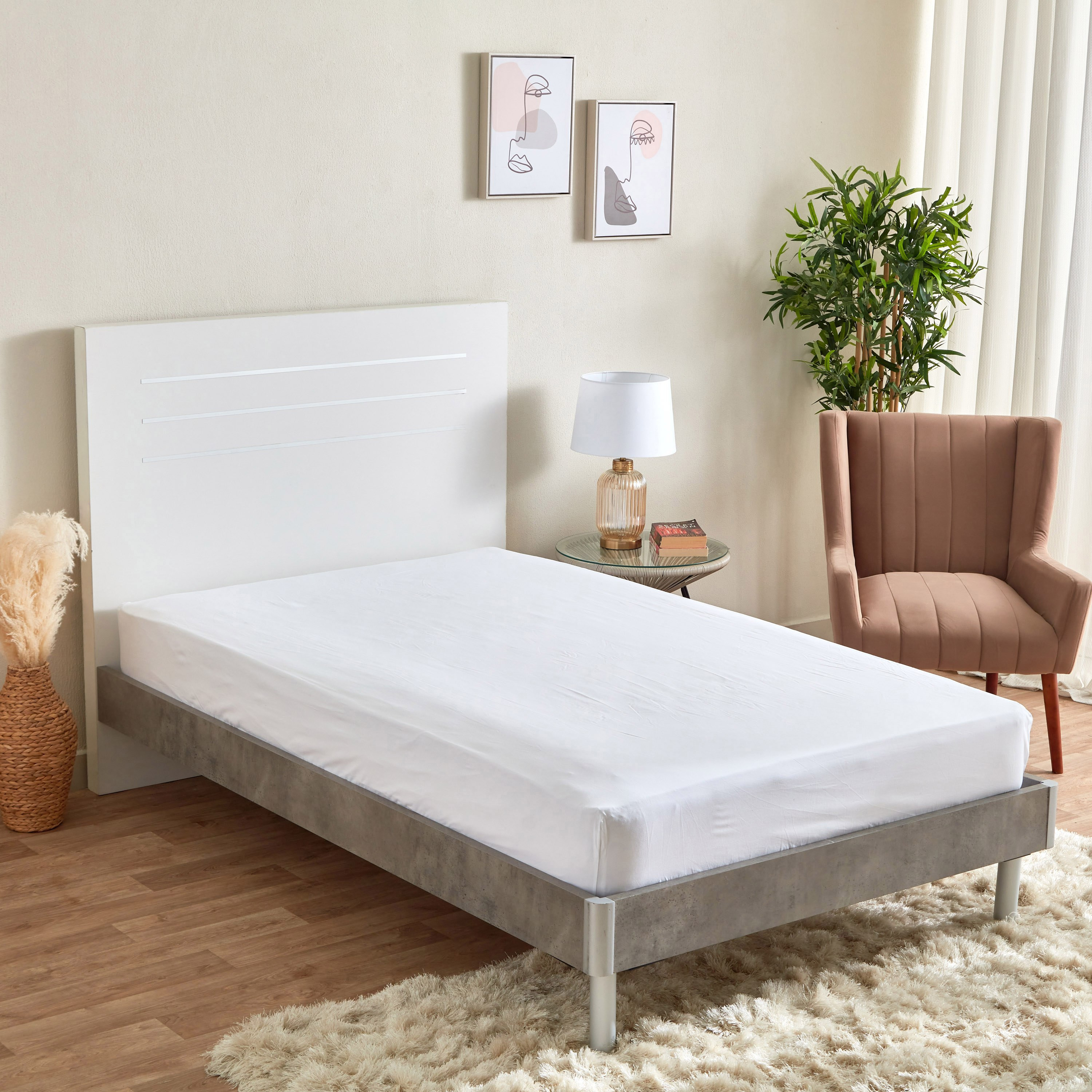 شرشف مطاطي فردي قطن سادة من زينيث - 90x200+25 سم-hbxhomeware-bedding-fittedsheets-image-1