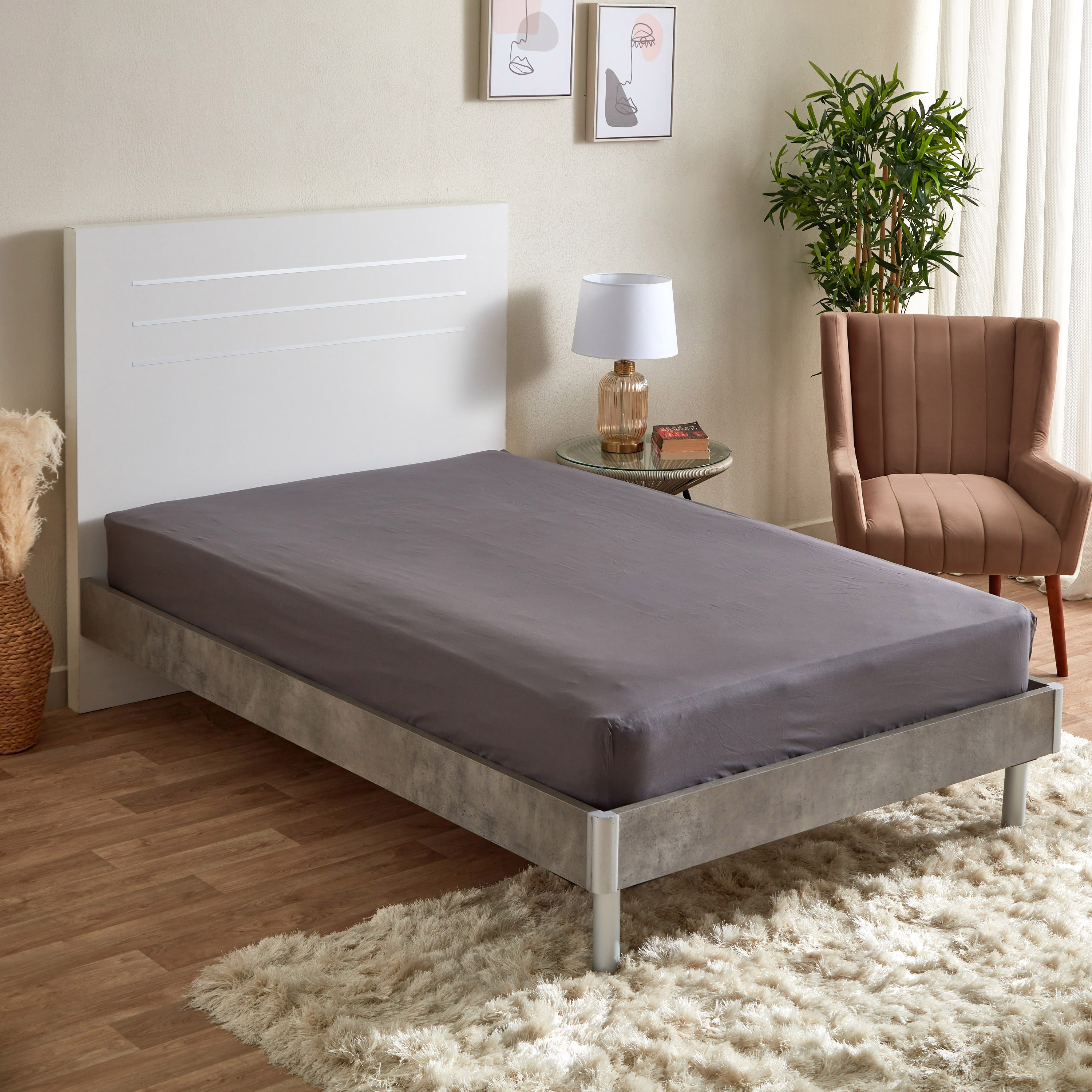 شرشف مطاطي فردي قطن سادة من زينيث - 90x200+25 سم-hbxhomeware-hbxbedroom-image-1