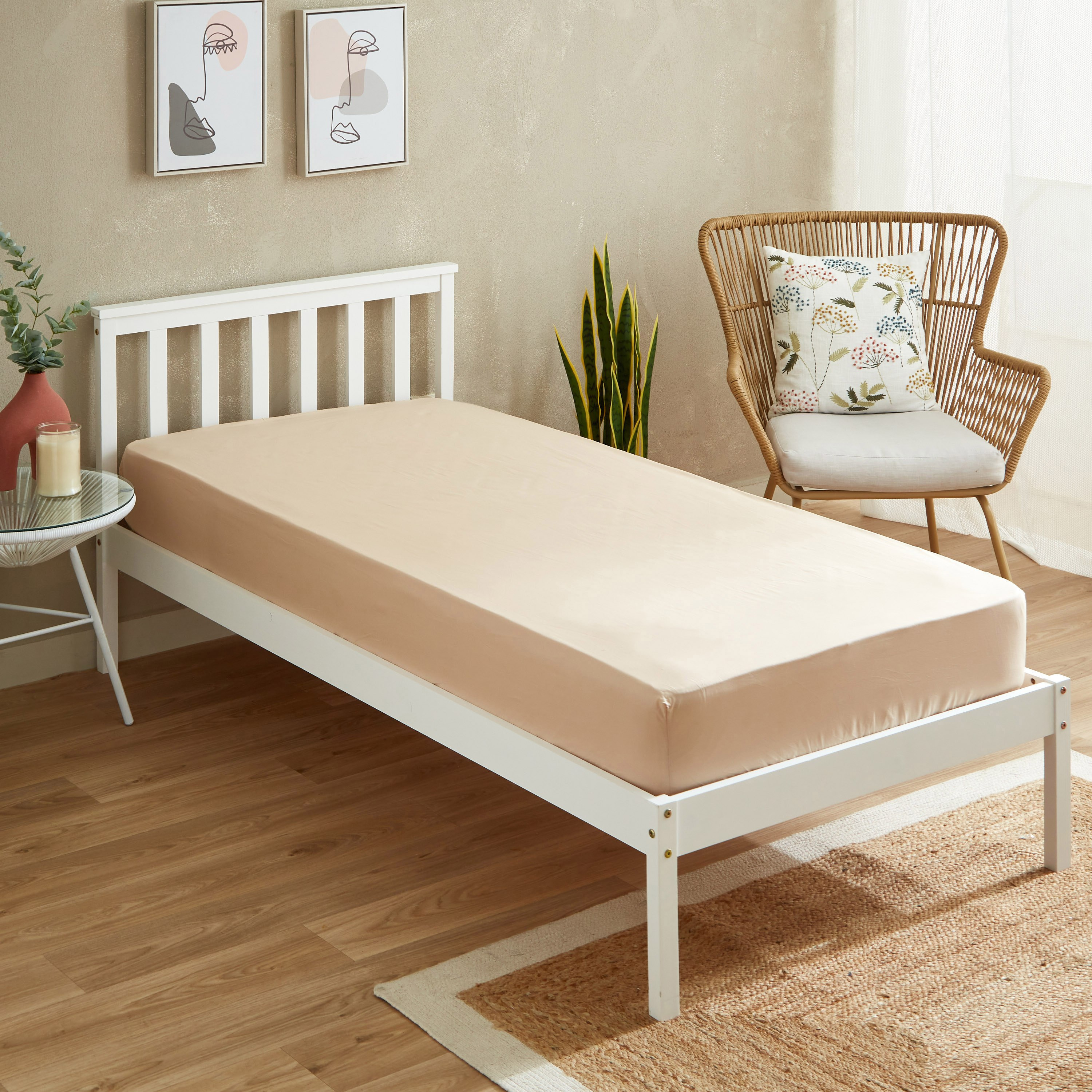 شرشف مطاطي فردي قطن سادة من زينيث - 90x200+25 سم-hbxhomeware-hbxbedroom-image-1
